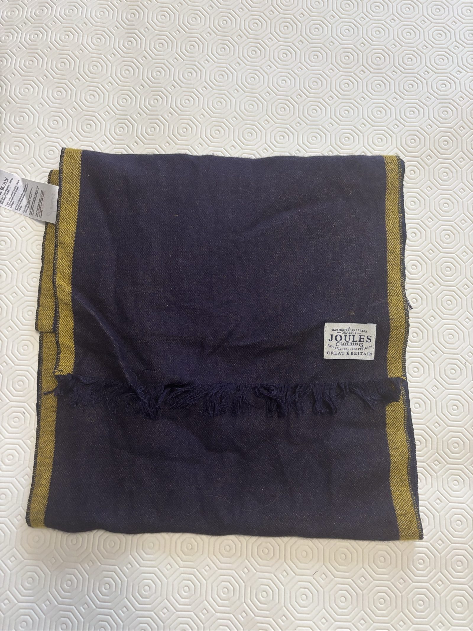 Joules Navy & Mustard Wool Blend Scarf One Size