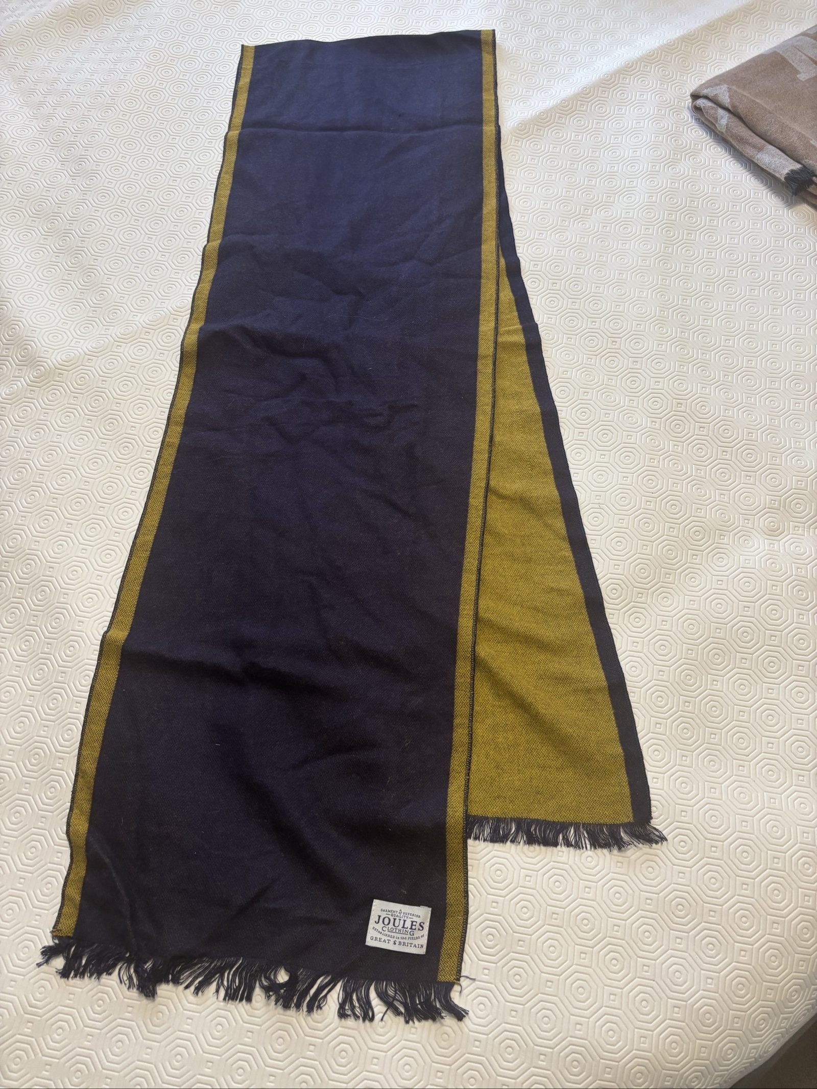 Joules Navy & Mustard Wool Blend Scarf One Size image 2