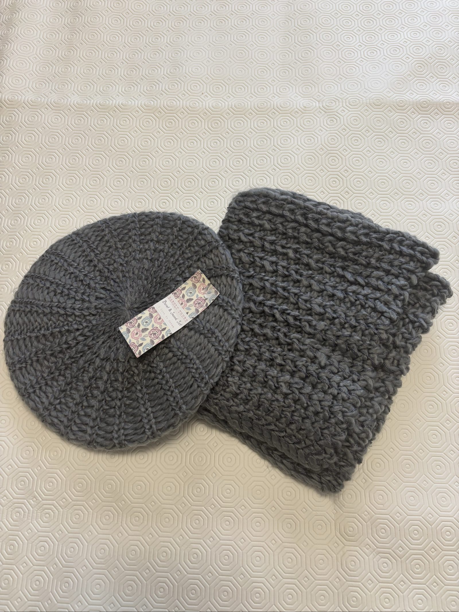 Grey Beret & Snood Set Chunky Knit Winter Accessories