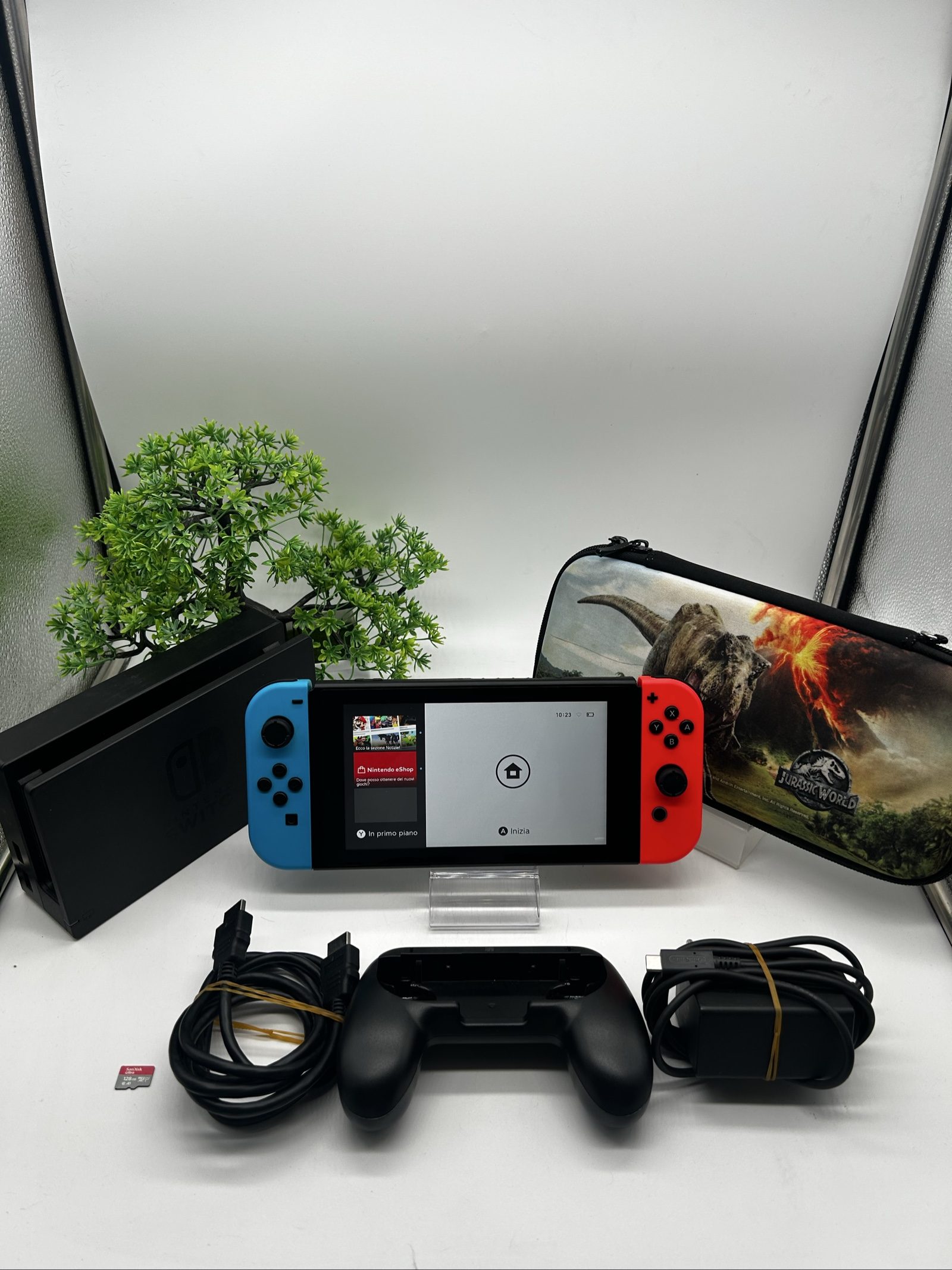 Nintendo Switch V2 Blu/Rossa + SD 128GB + Custodia – Completa – Eccellente