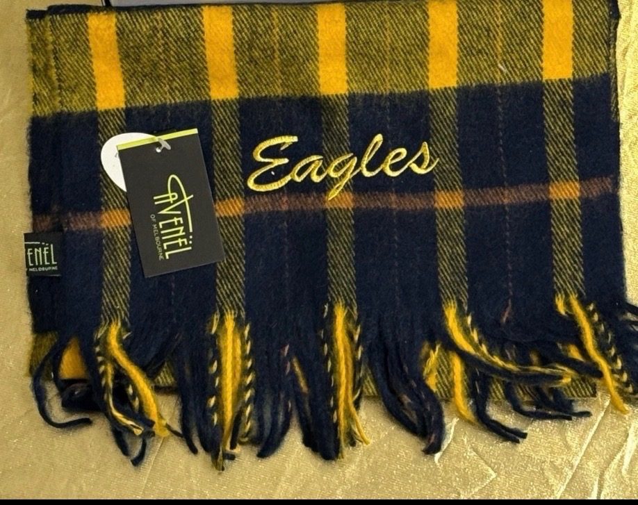 New With Tags West Coast Eagles AFL Scarf Blue Yellow Retro Tartan Avenel Acrylic image 2