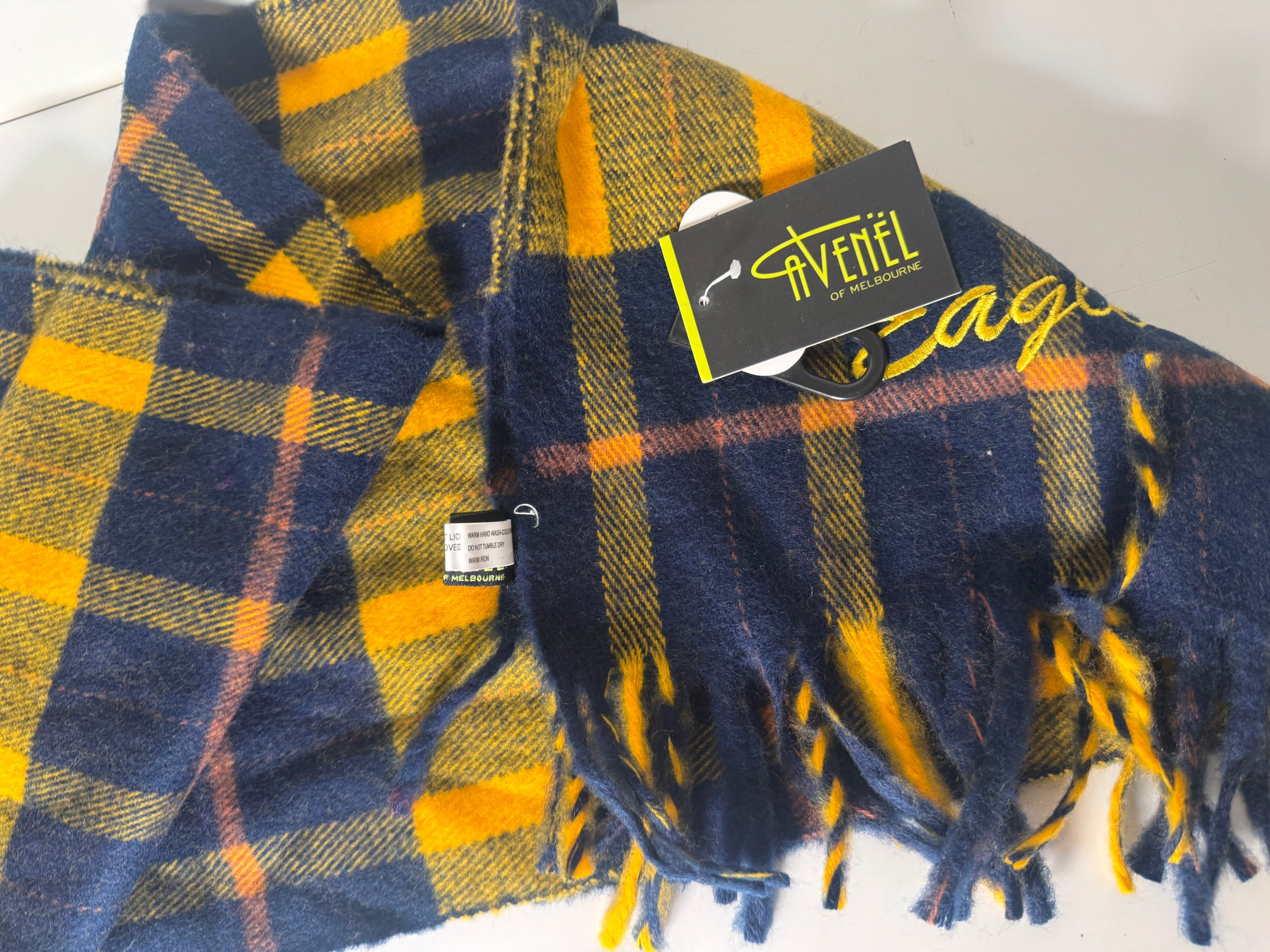 New With Tags West Coast Eagles AFL Scarf Blue Yellow Retro Tartan Avenel Acrylic image 6