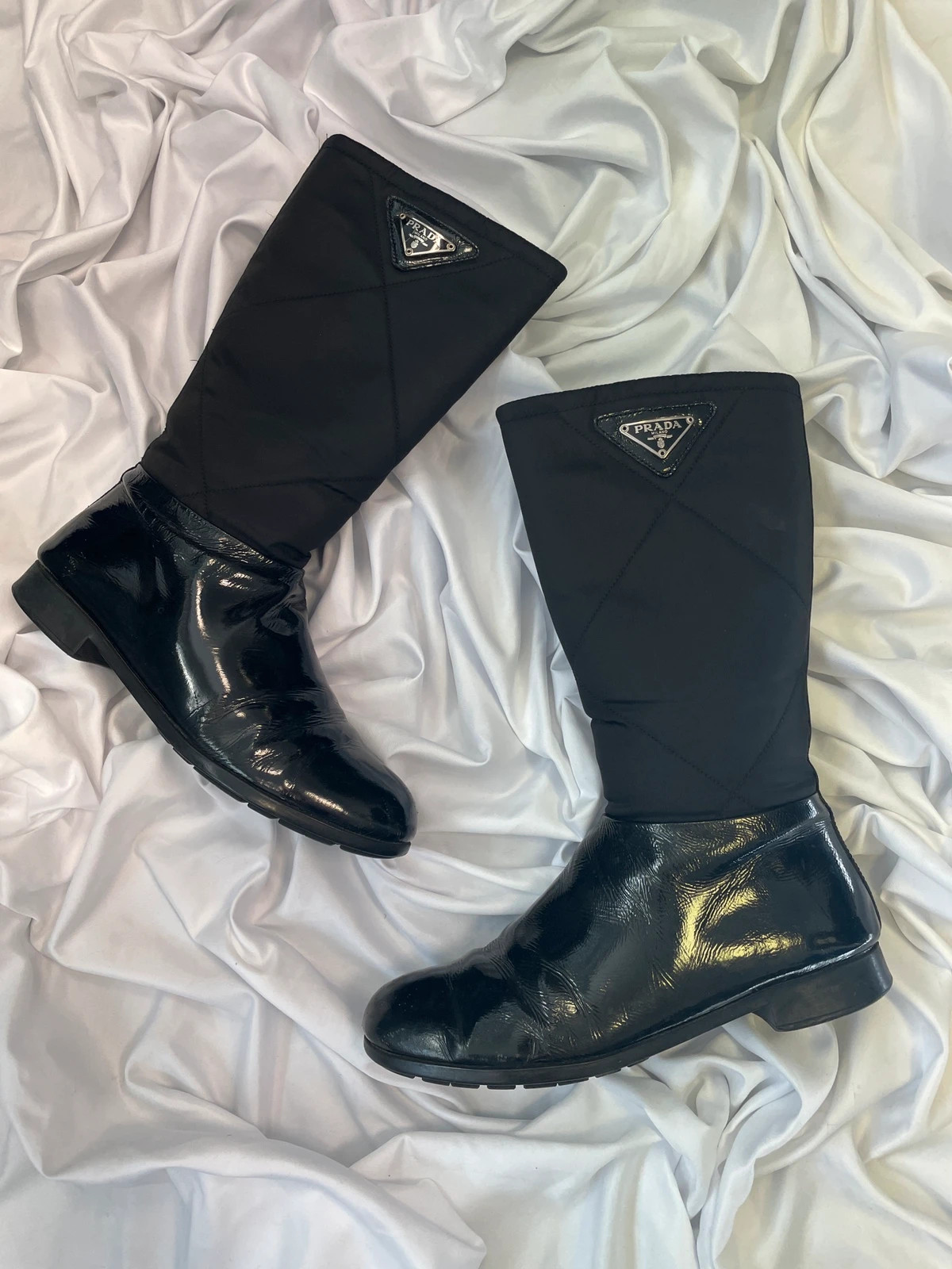 Prada bi-matière black leather boots with box - 37 eu