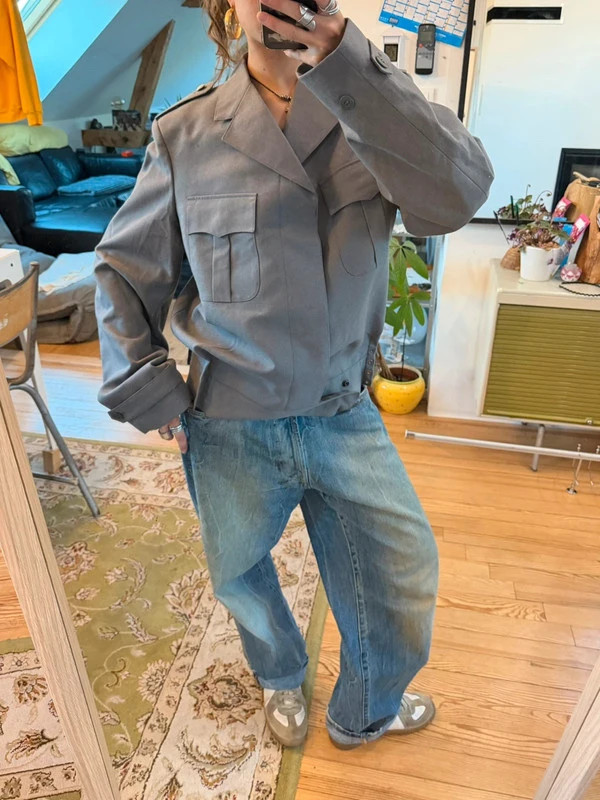 Vintage grey military blazer vest jacket