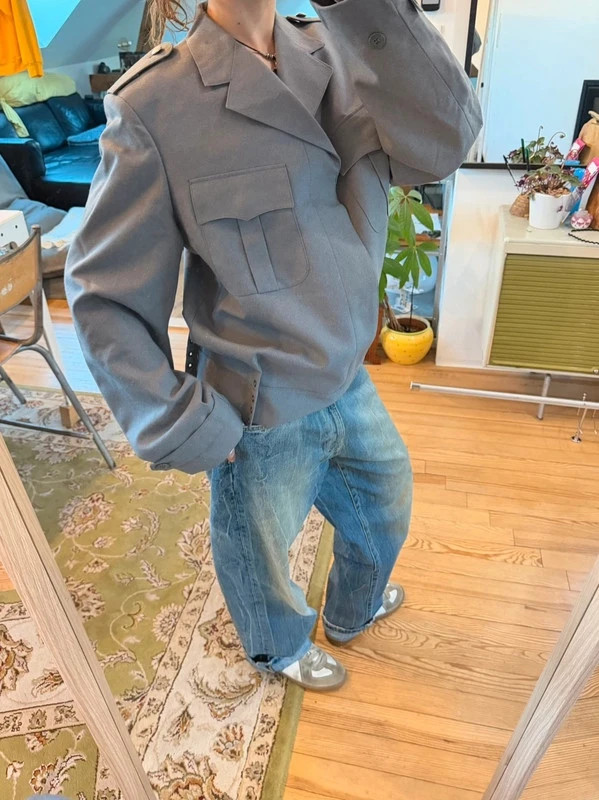 Vintage grey military blazer vest jacket image 2