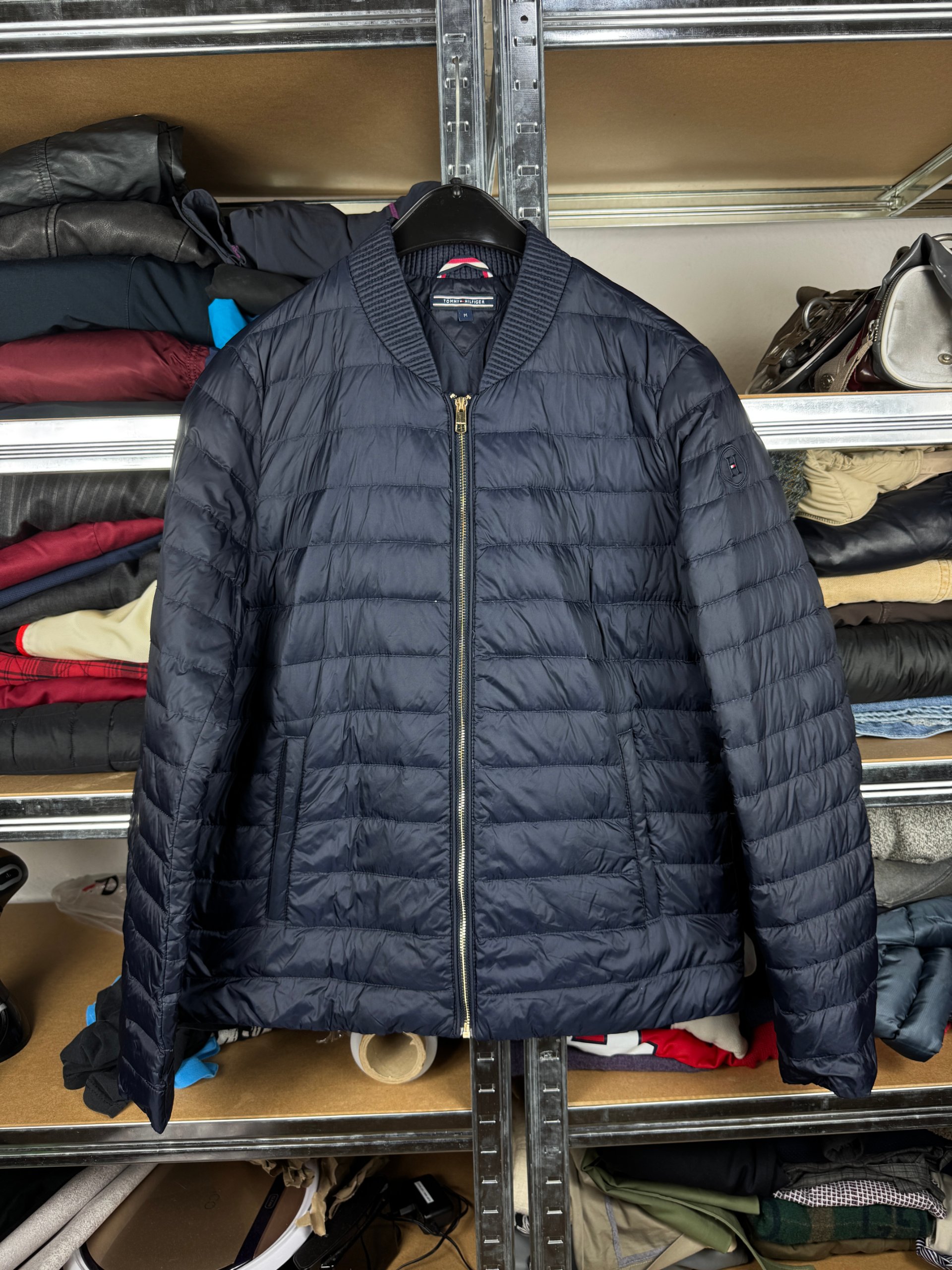 Women`s Tommy Hilfiger Navy Light Puffer Bomber Down Jacket Size M