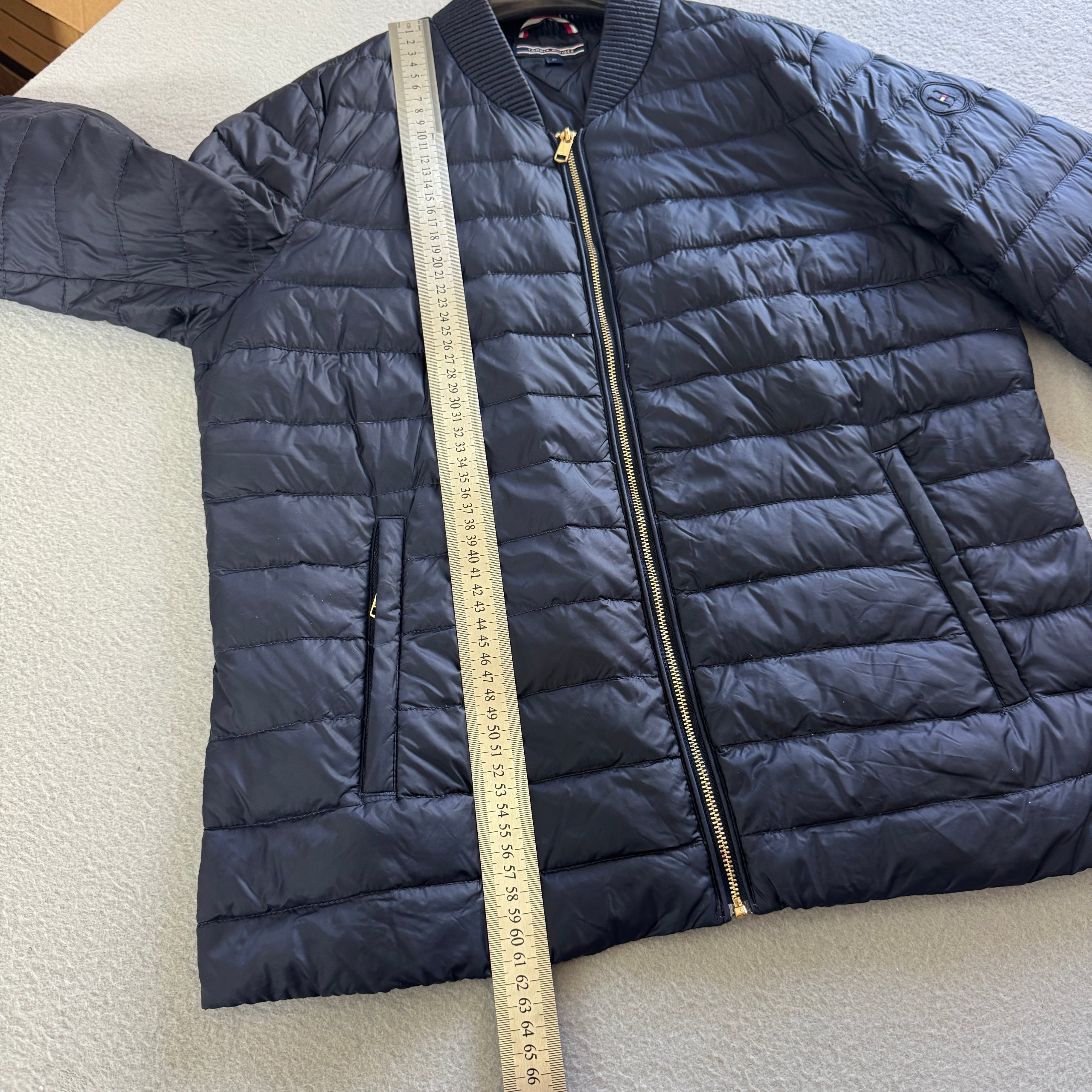 Women`s Tommy Hilfiger Navy Light Puffer Bomber Down Jacket Size M image 5