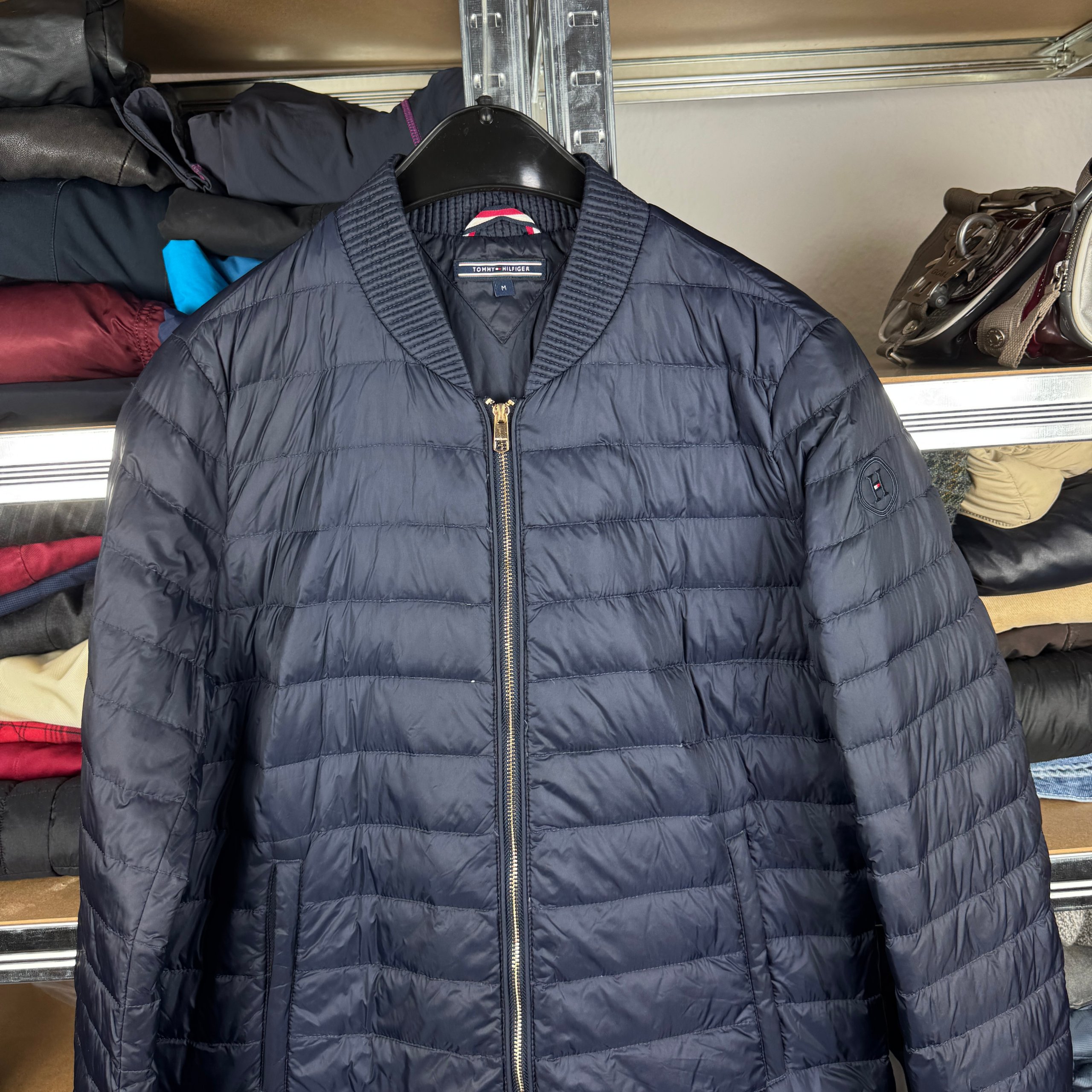 Women`s Tommy Hilfiger Navy Light Puffer Bomber Down Jacket Size M image 6
