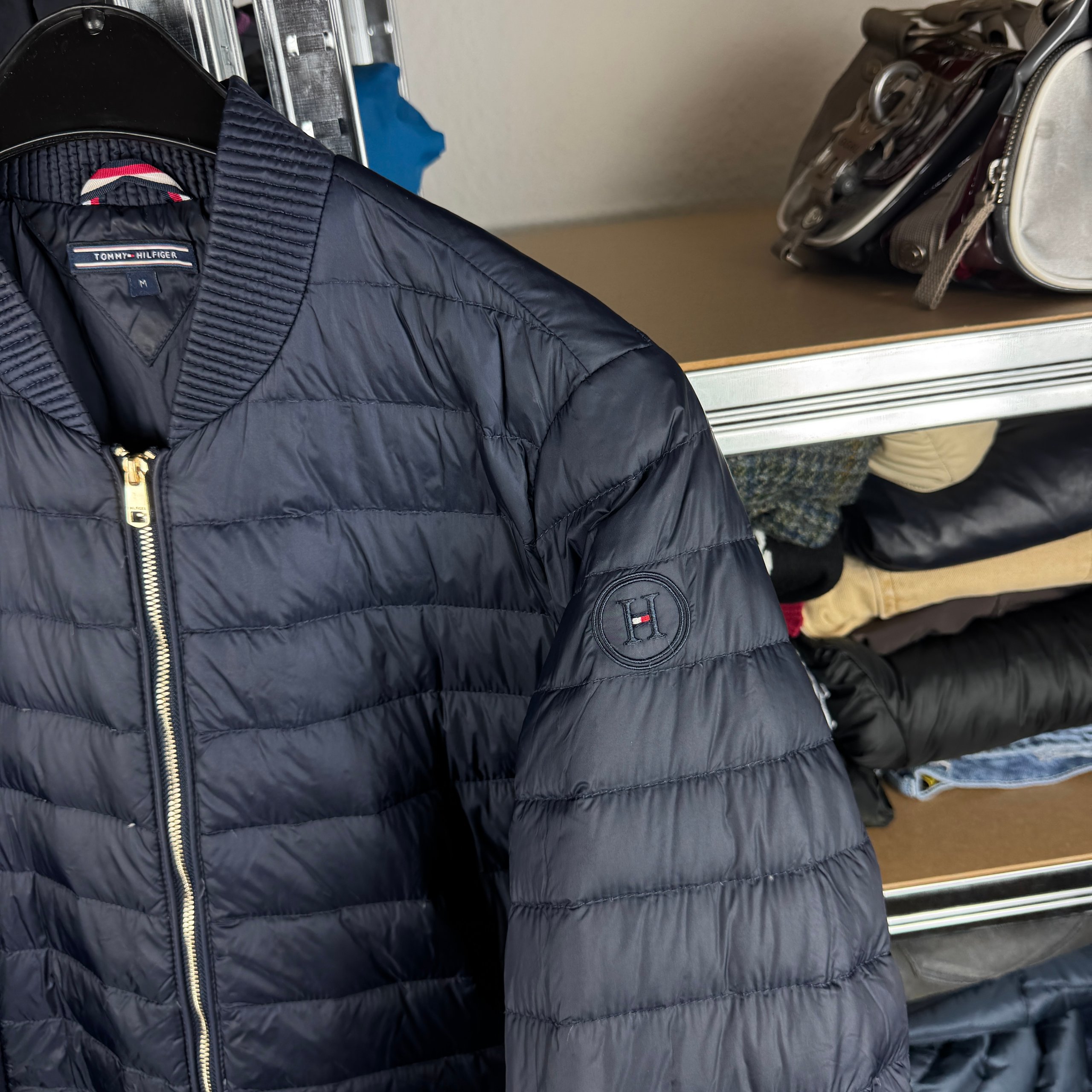 Women`s Tommy Hilfiger Navy Light Puffer Bomber Down Jacket Size M image 8