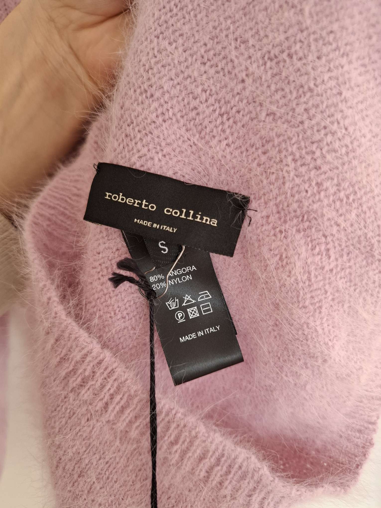 New Roberto Collina Pink Angora Wool V-Neck Sweater Size S image 7