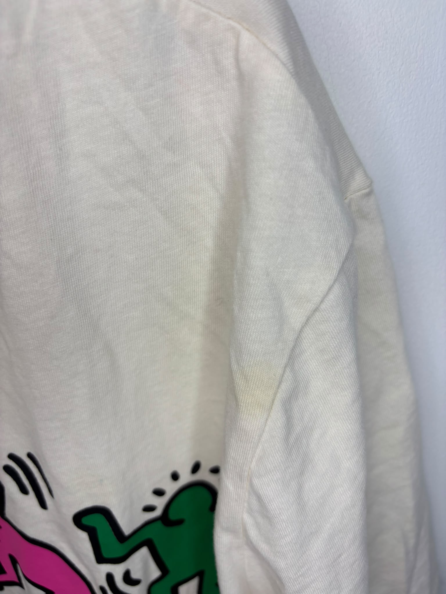 Keith Haring Graphic T-Shirt Cream Size S Dancing Figures Art Tee image 3