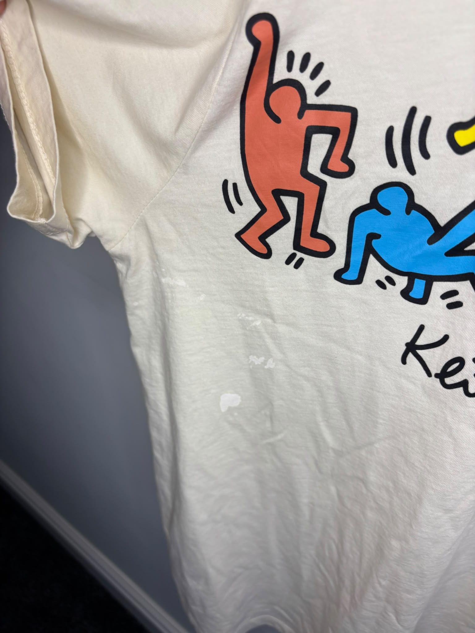 Keith Haring Graphic T-Shirt Cream Size S Dancing Figures Art Tee image 6