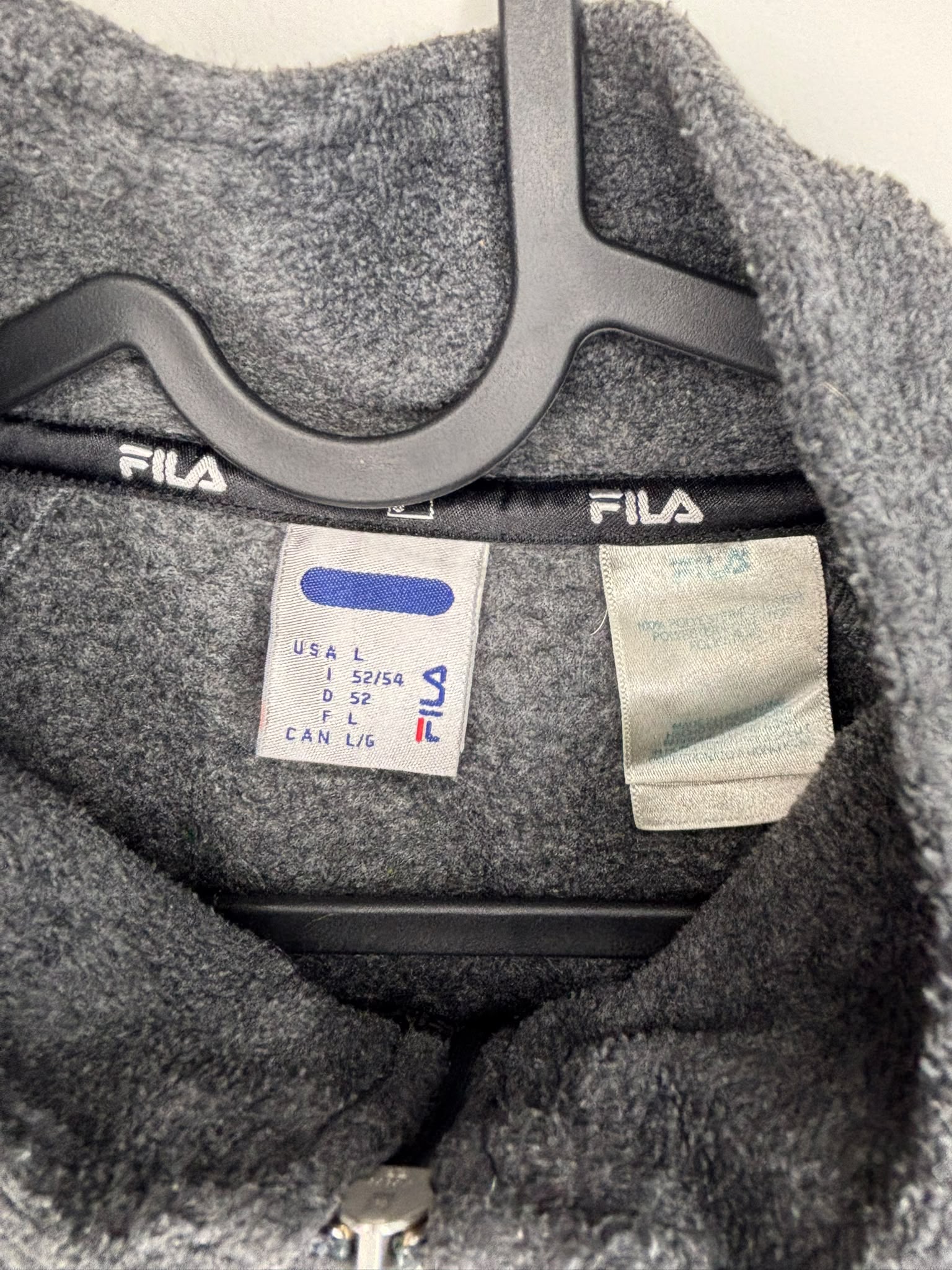 FILA Vintage Grey Quarter Zip Fleece Jumper Size L Black White Panels image 3