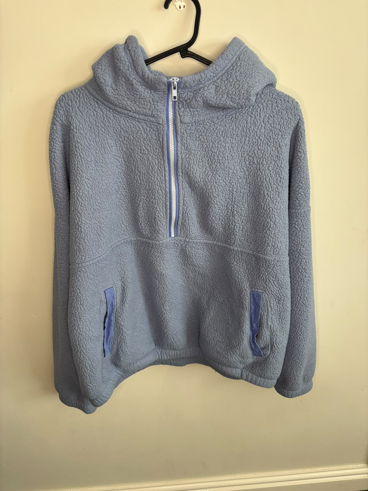 GAP Blue Sherpa Fleece Half Zip Hoodie Size L Moonstone Blue
