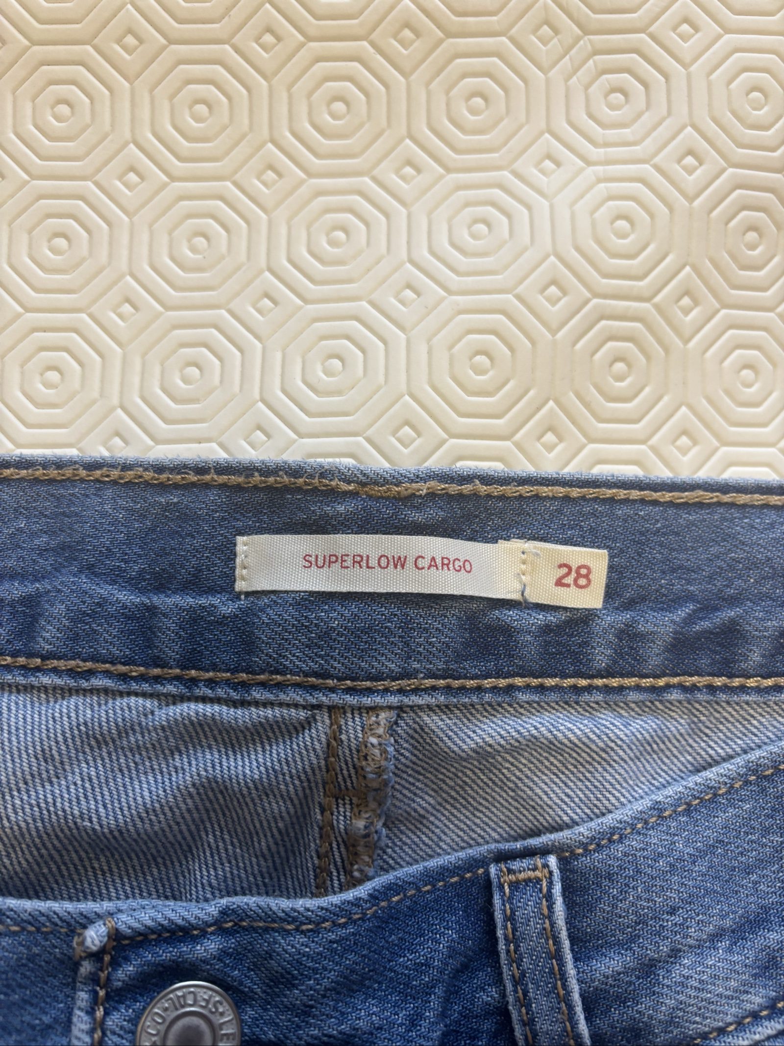 Levi Blue Denim Cargo Jeans 28 Wide Leg Pockets image 6