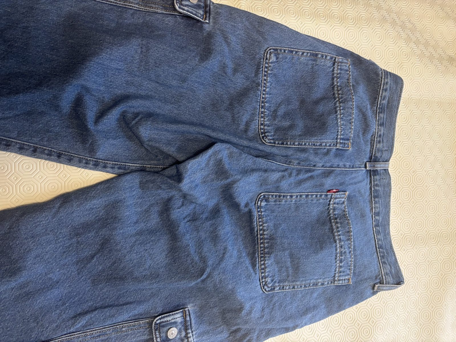 Levi Blue Denim Cargo Jeans 28 Wide Leg Pockets image 8