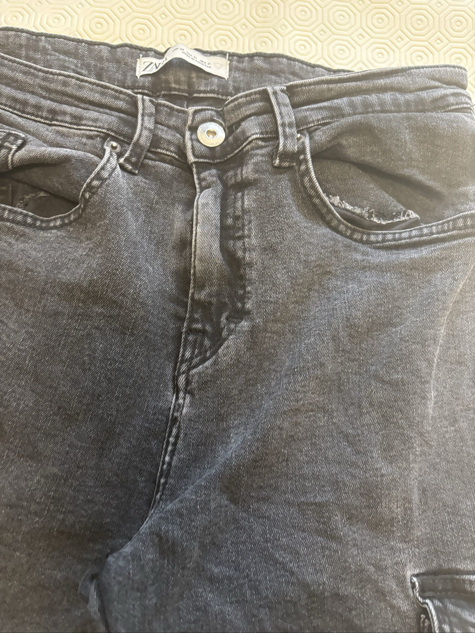 Zara Women's Washed Black Denim Cargo Jeans USA 31