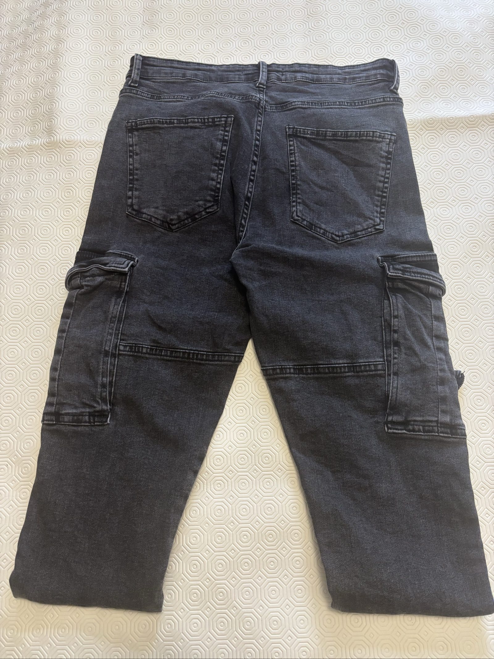 Zara Women's Washed Black Denim Cargo Jeans USA 31 image 3