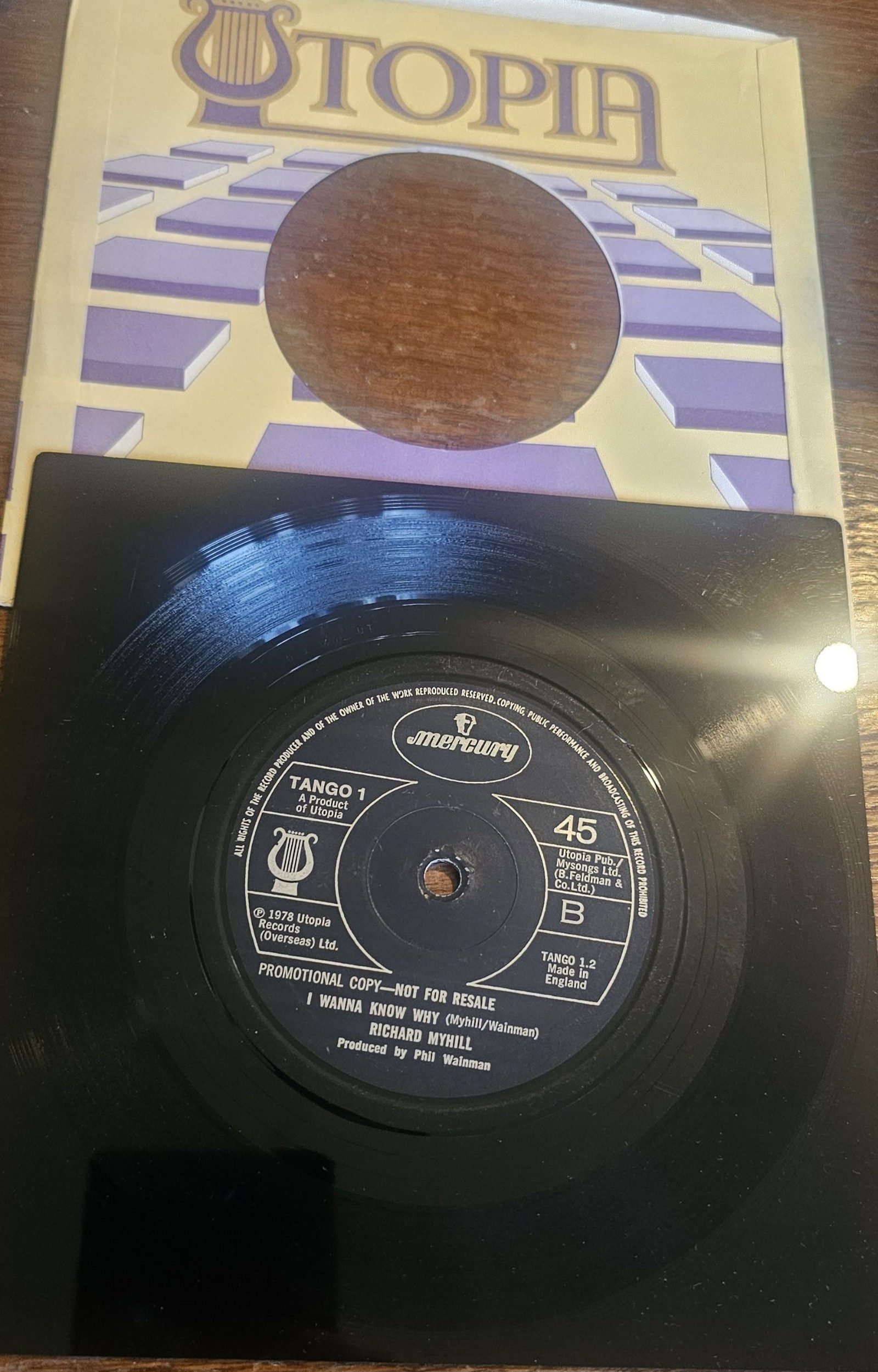 Richard Myhill It Takes Two To Tango Mercury 7" Vinyl Single TANGO 1 PROMO