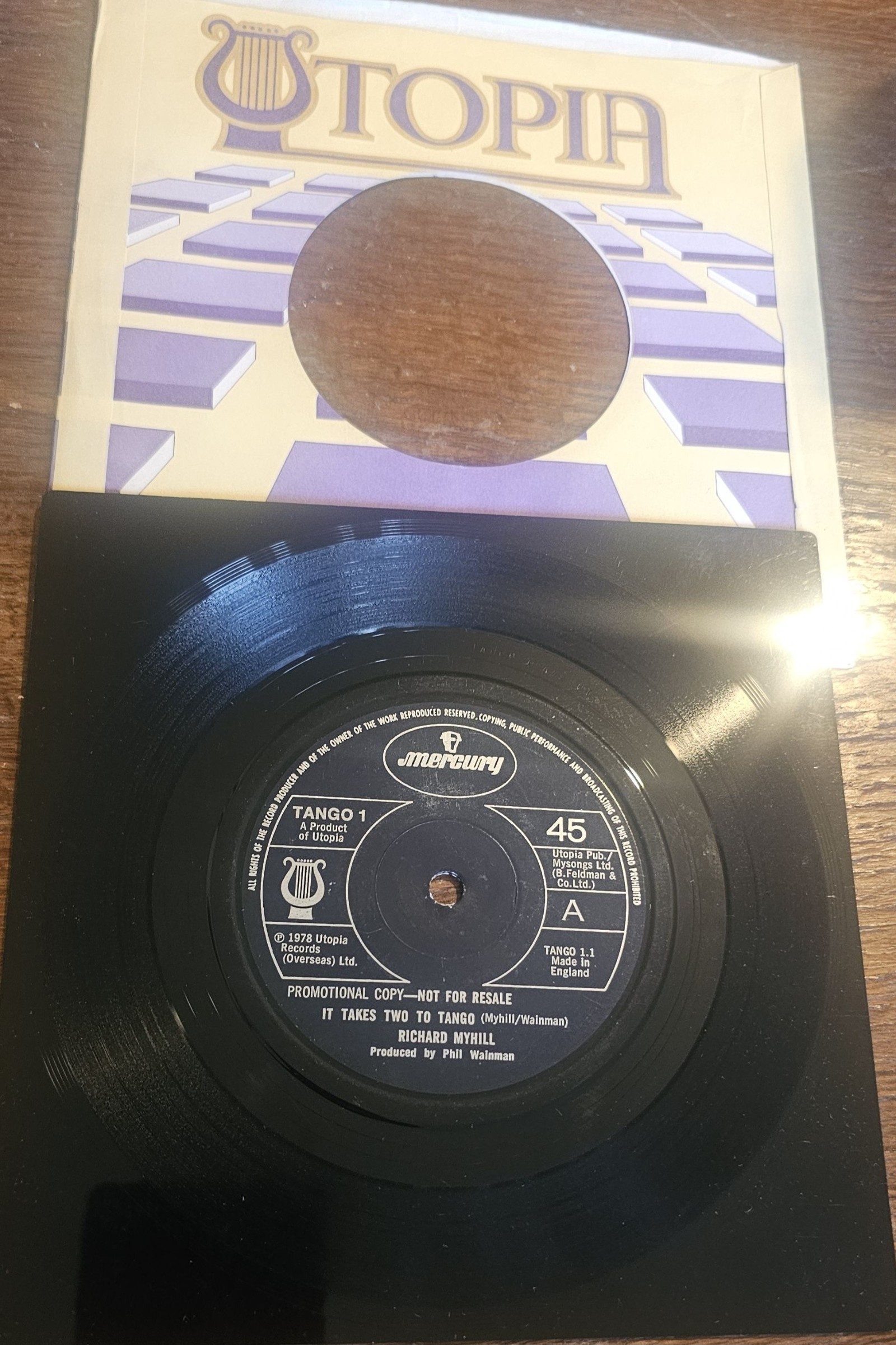 Richard Myhill It Takes Two To Tango Mercury 7" Vinyl Single TANGO 1 PROMO image 2