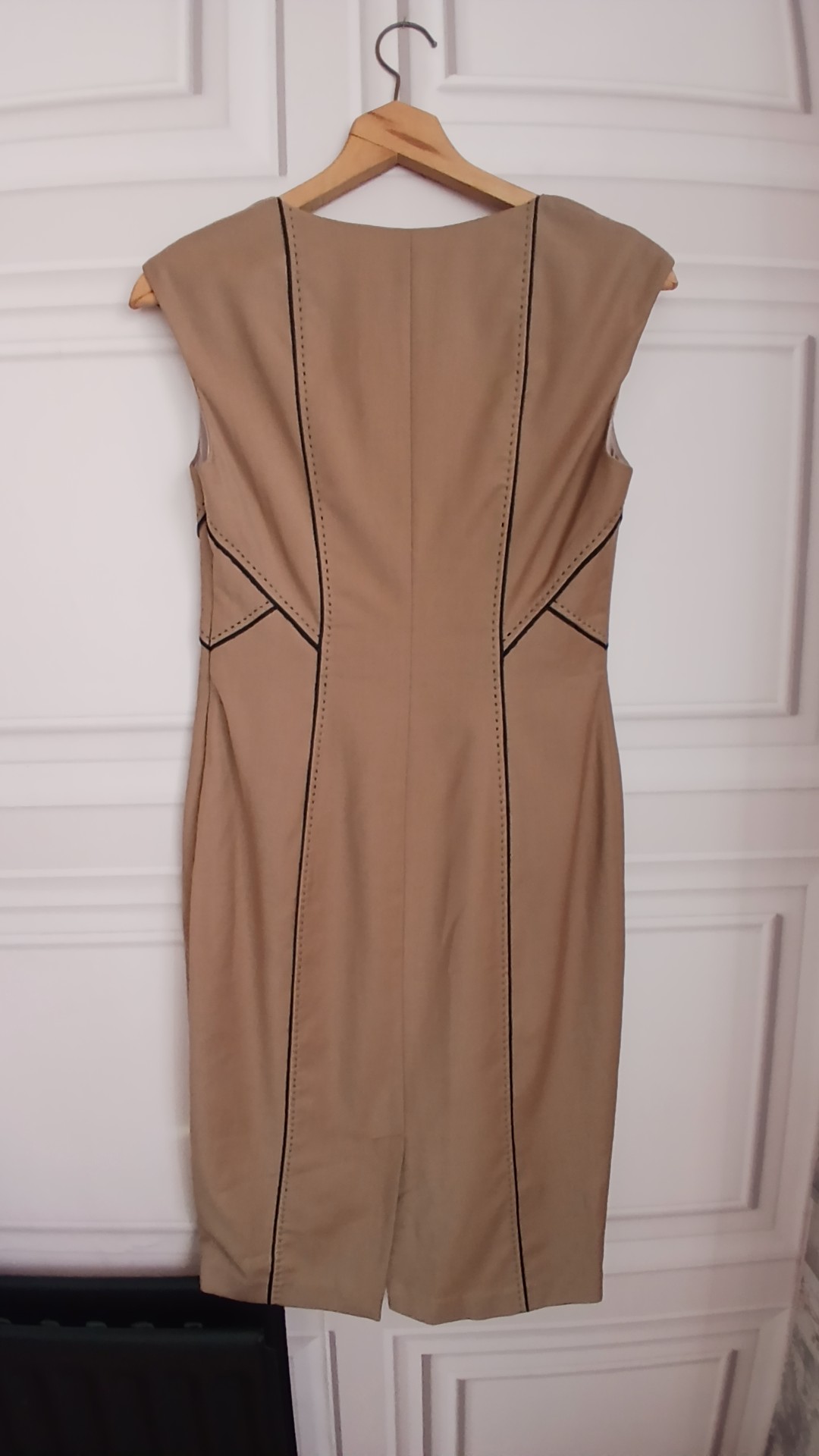 Coast Beige Sleeveless Pencil Dress Size 10 Contrast Stitching image 2