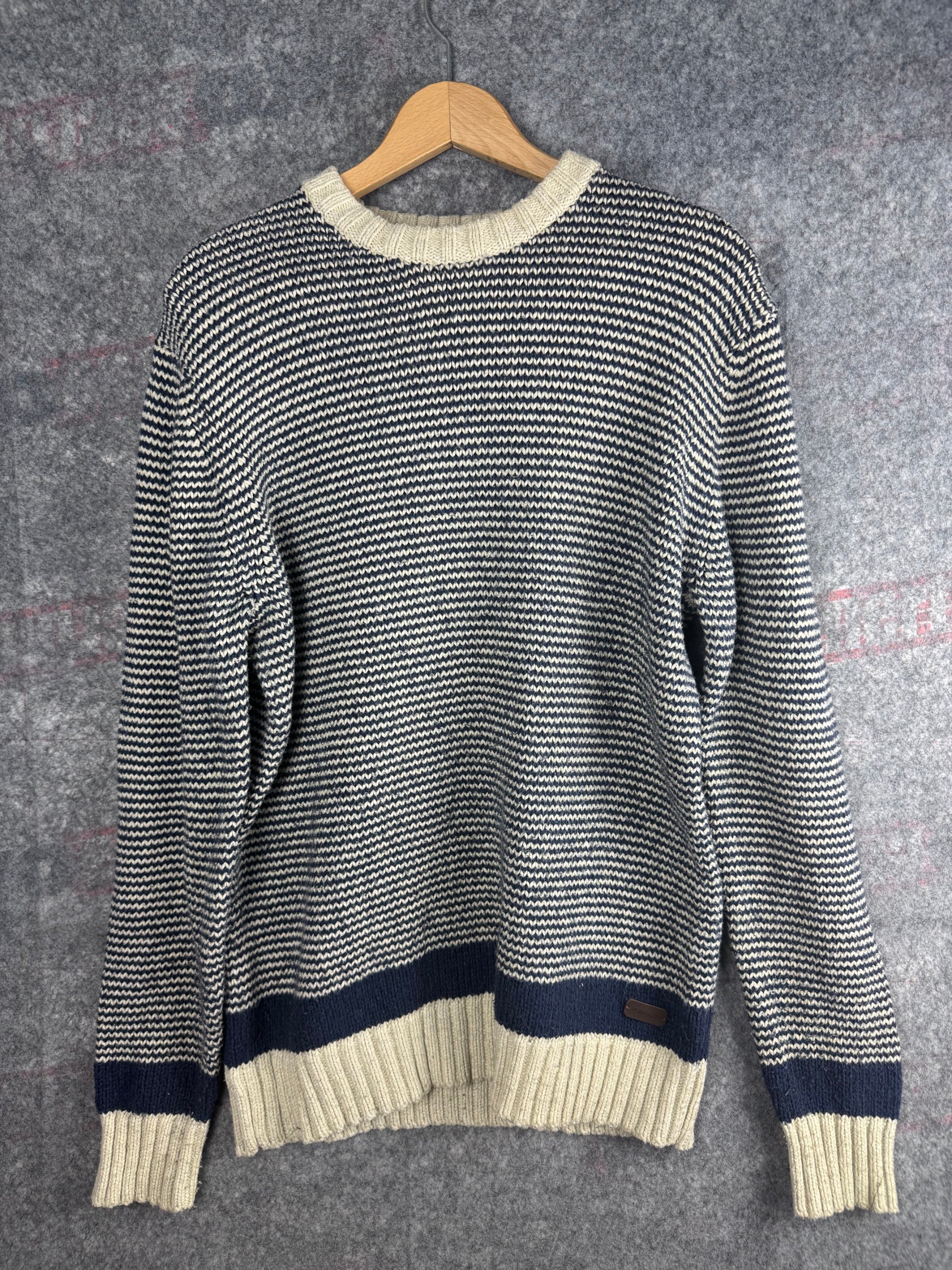White Stuff Navy & Cream Striped Chunky Knit Jumper Medium