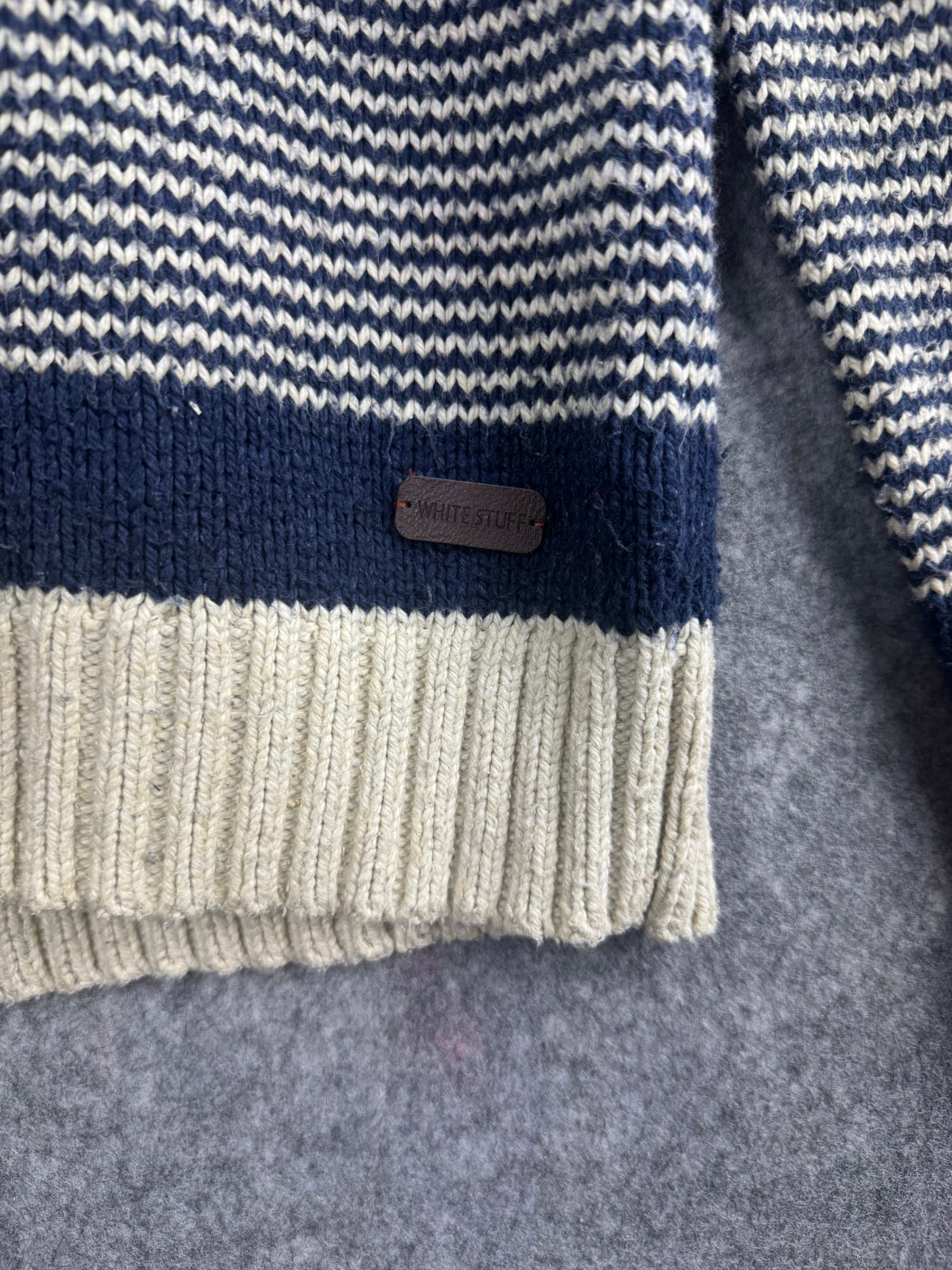 White Stuff Navy & Cream Striped Chunky Knit Jumper Medium image 2