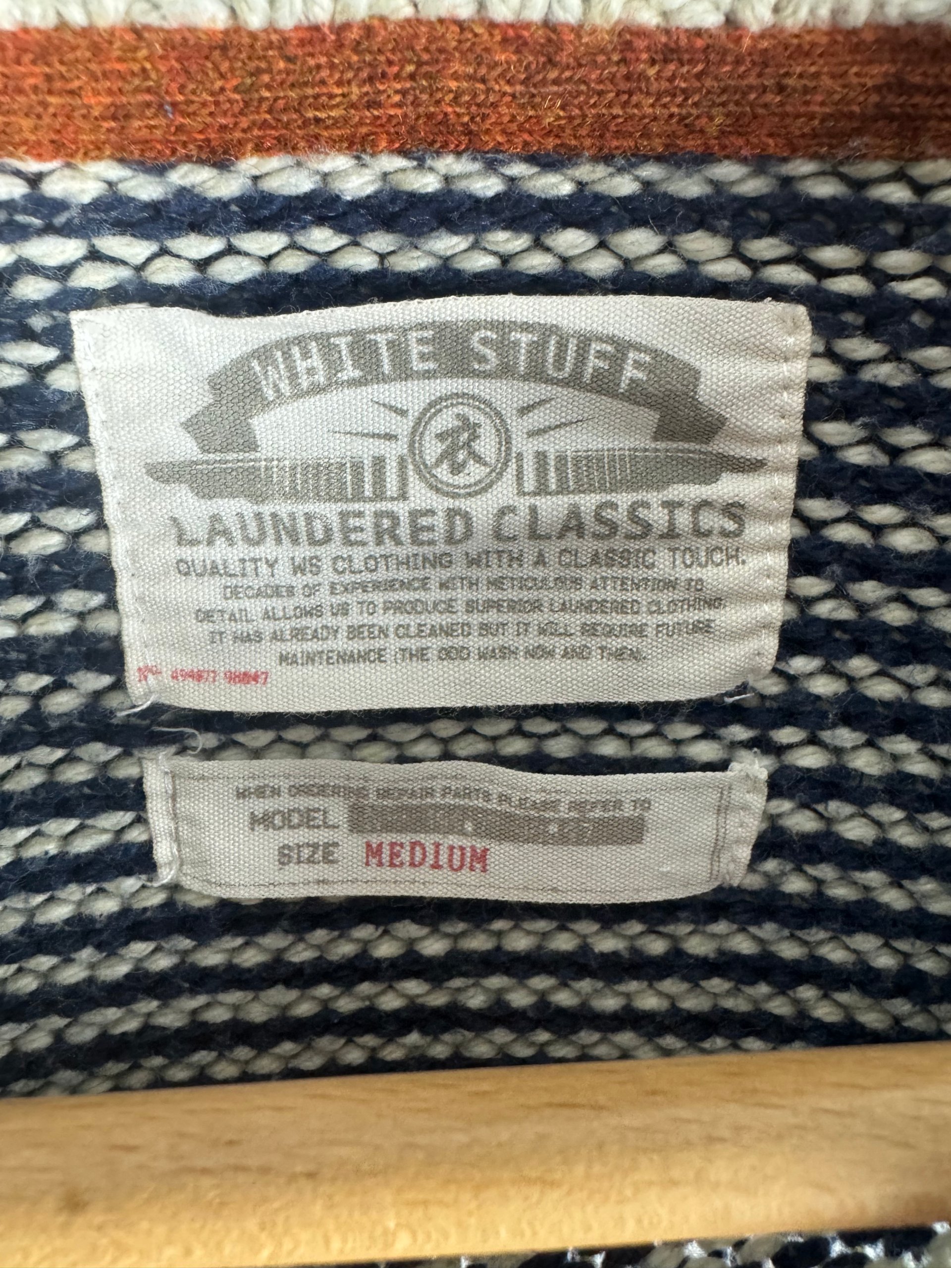White Stuff Navy & Cream Striped Chunky Knit Jumper Medium image 3