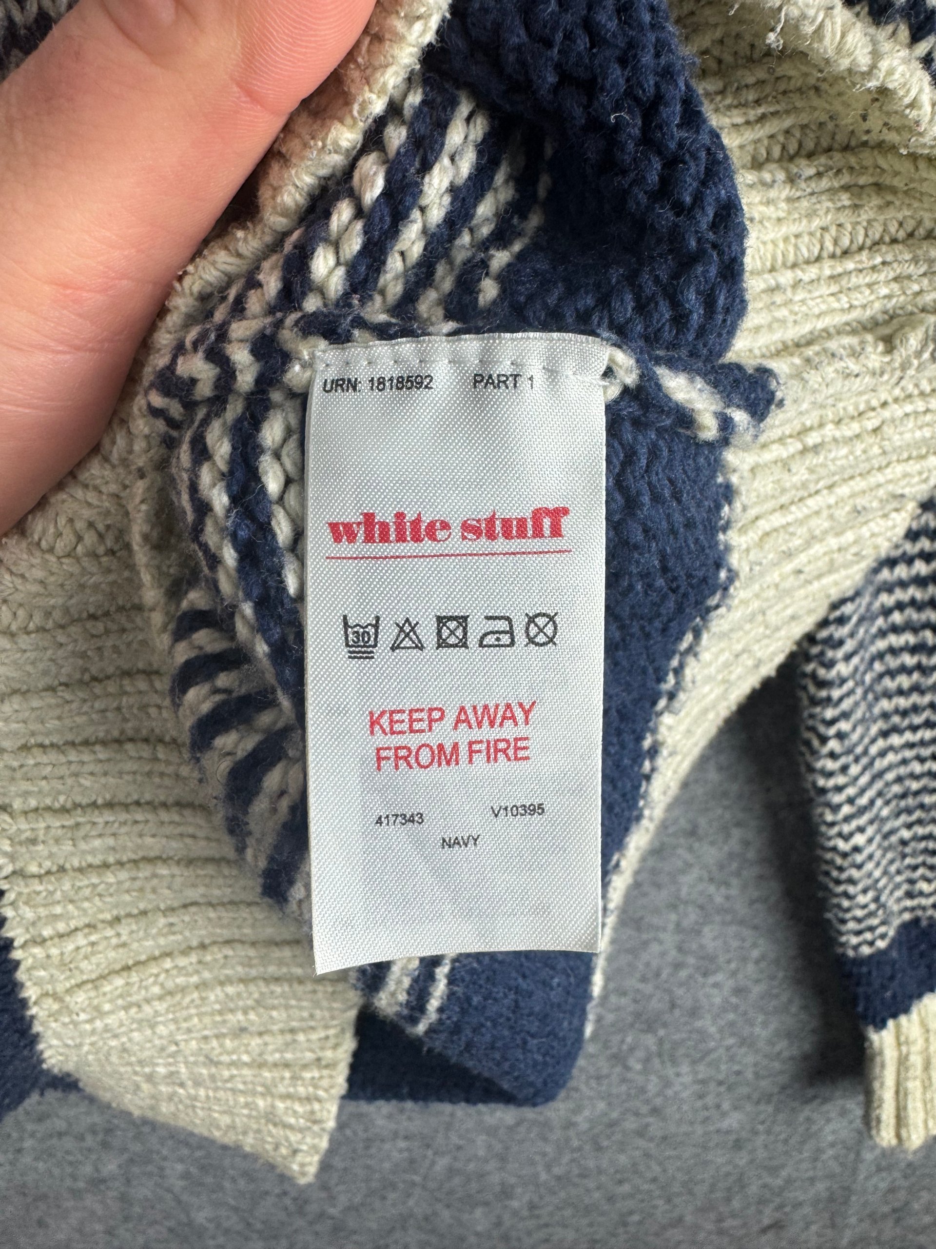 White Stuff Navy & Cream Striped Chunky Knit Jumper Medium image 5