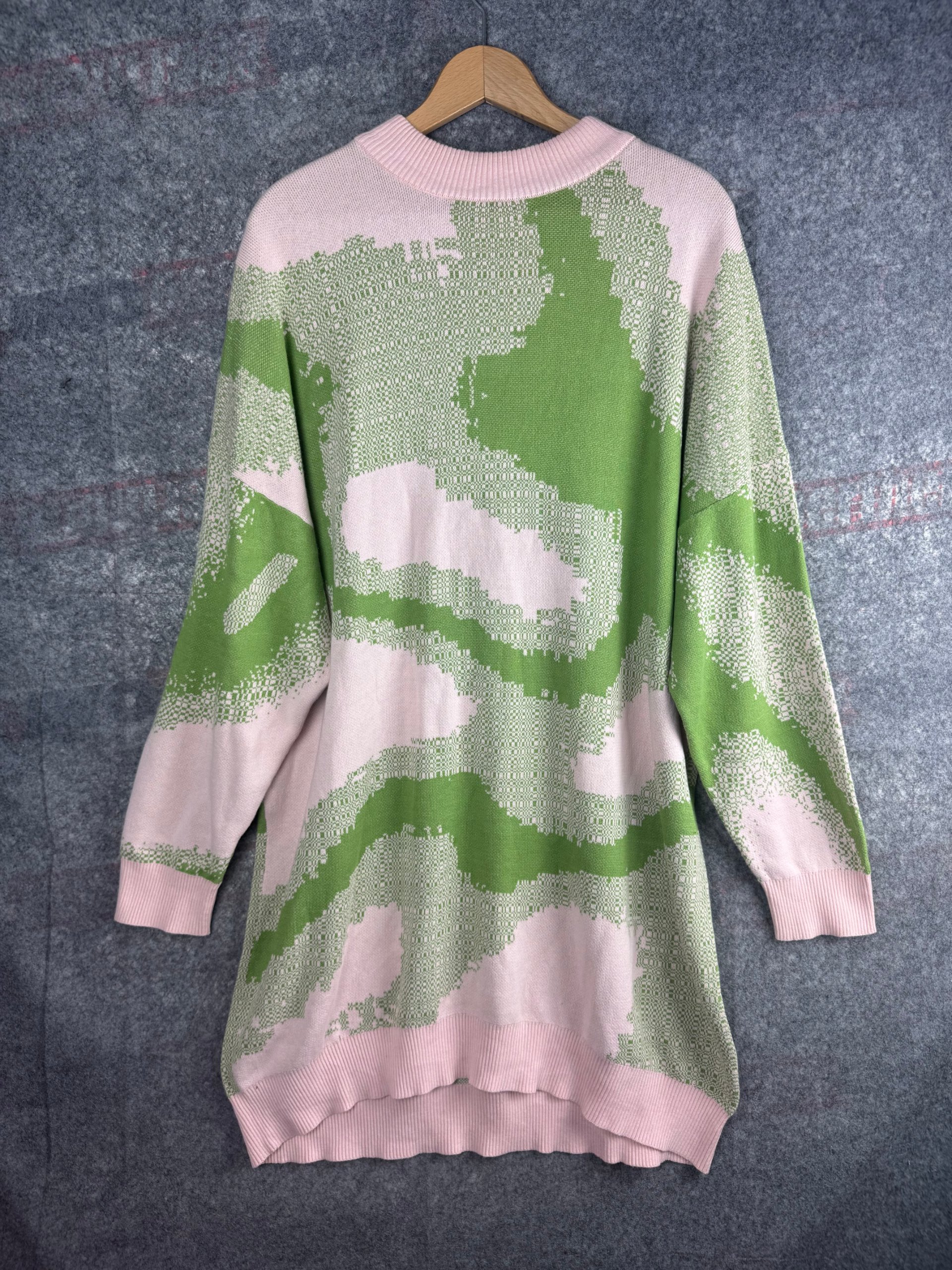 Monki Pink & Green Abstract Knit Jumper Dress Women’s 16