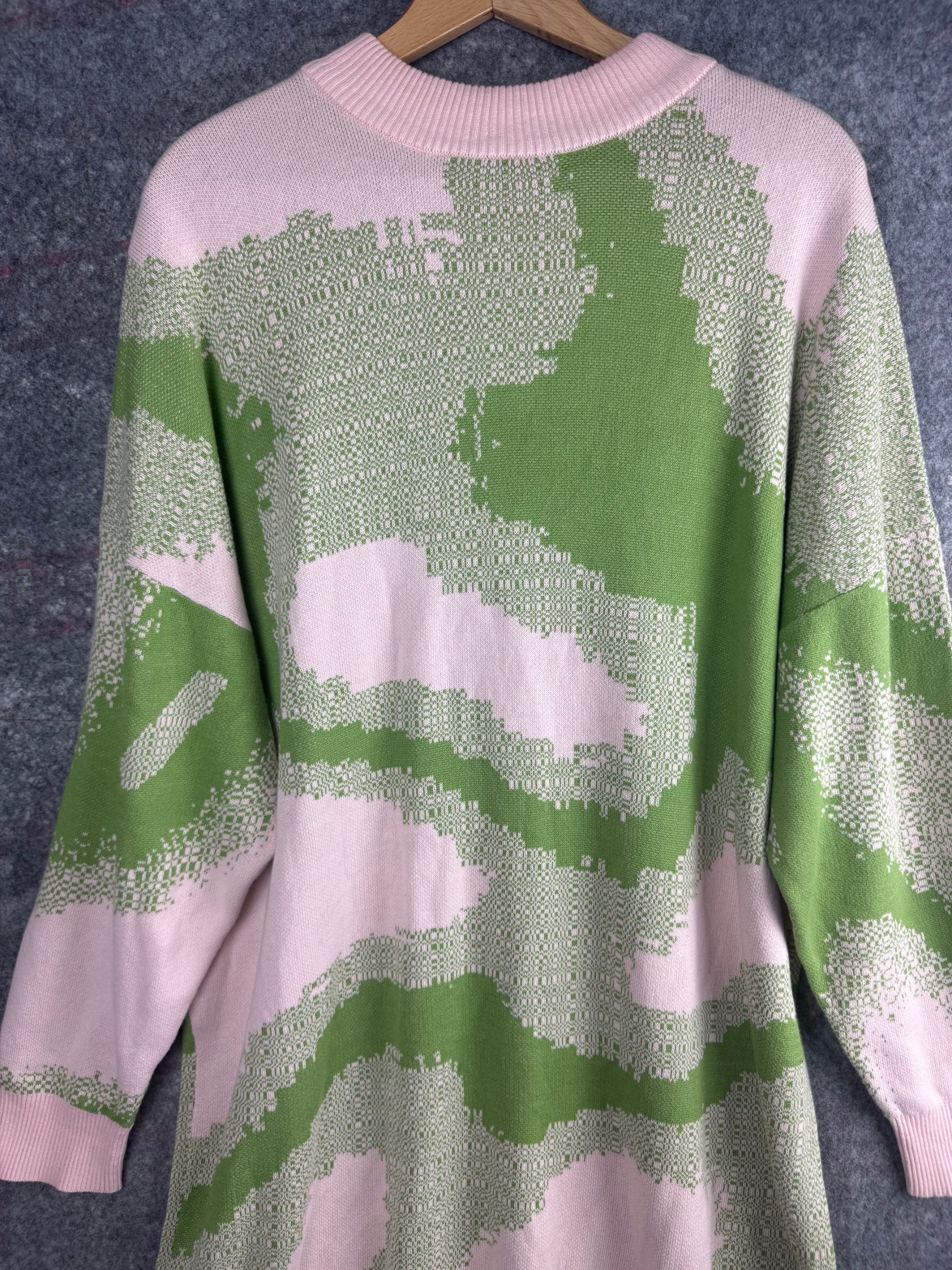 Monki Pink & Green Abstract Knit Jumper Dress Women’s 16 image 2