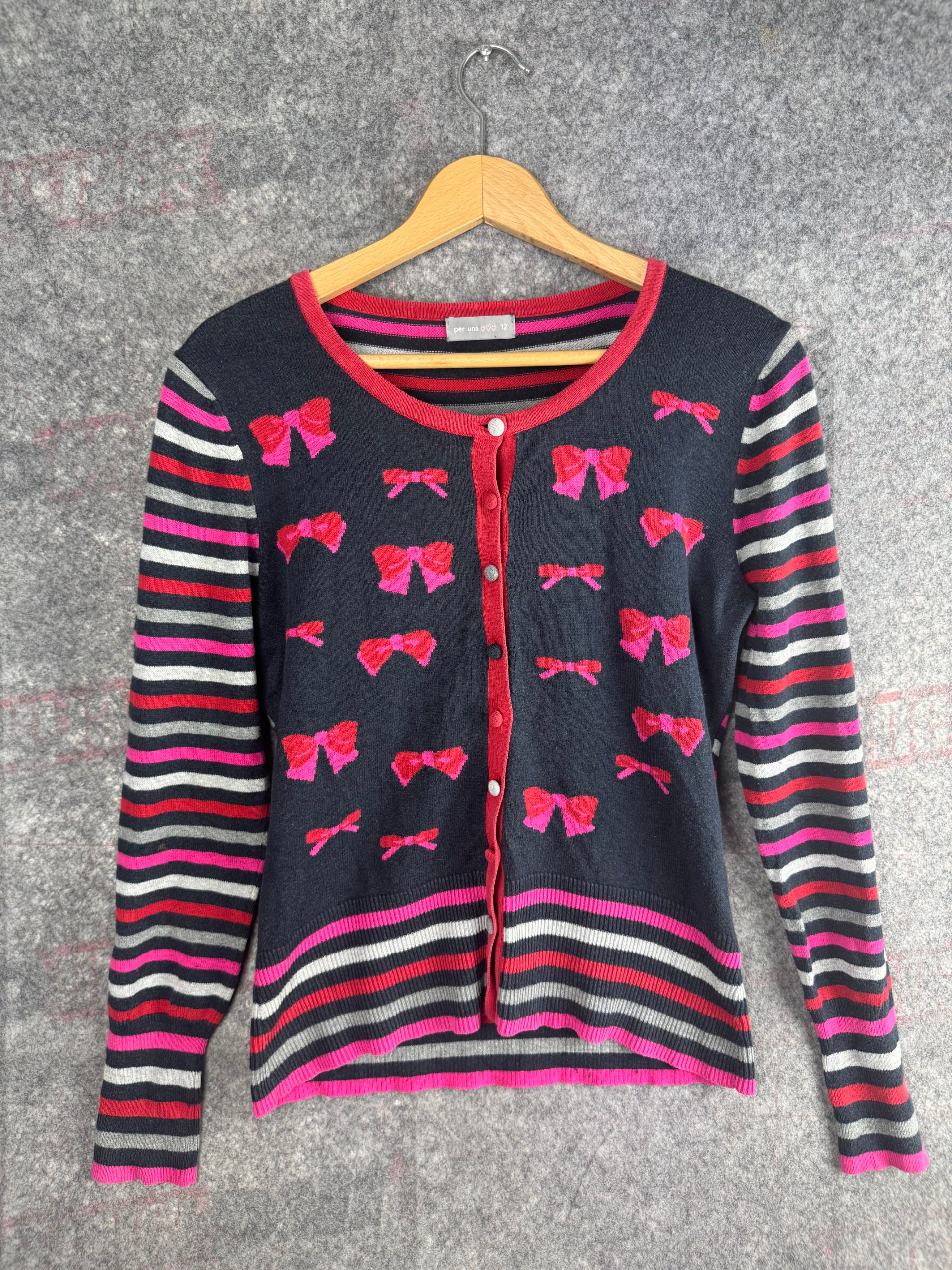 Per Una Navy, Pink & Red Bow Pattern Cardigan UK 12