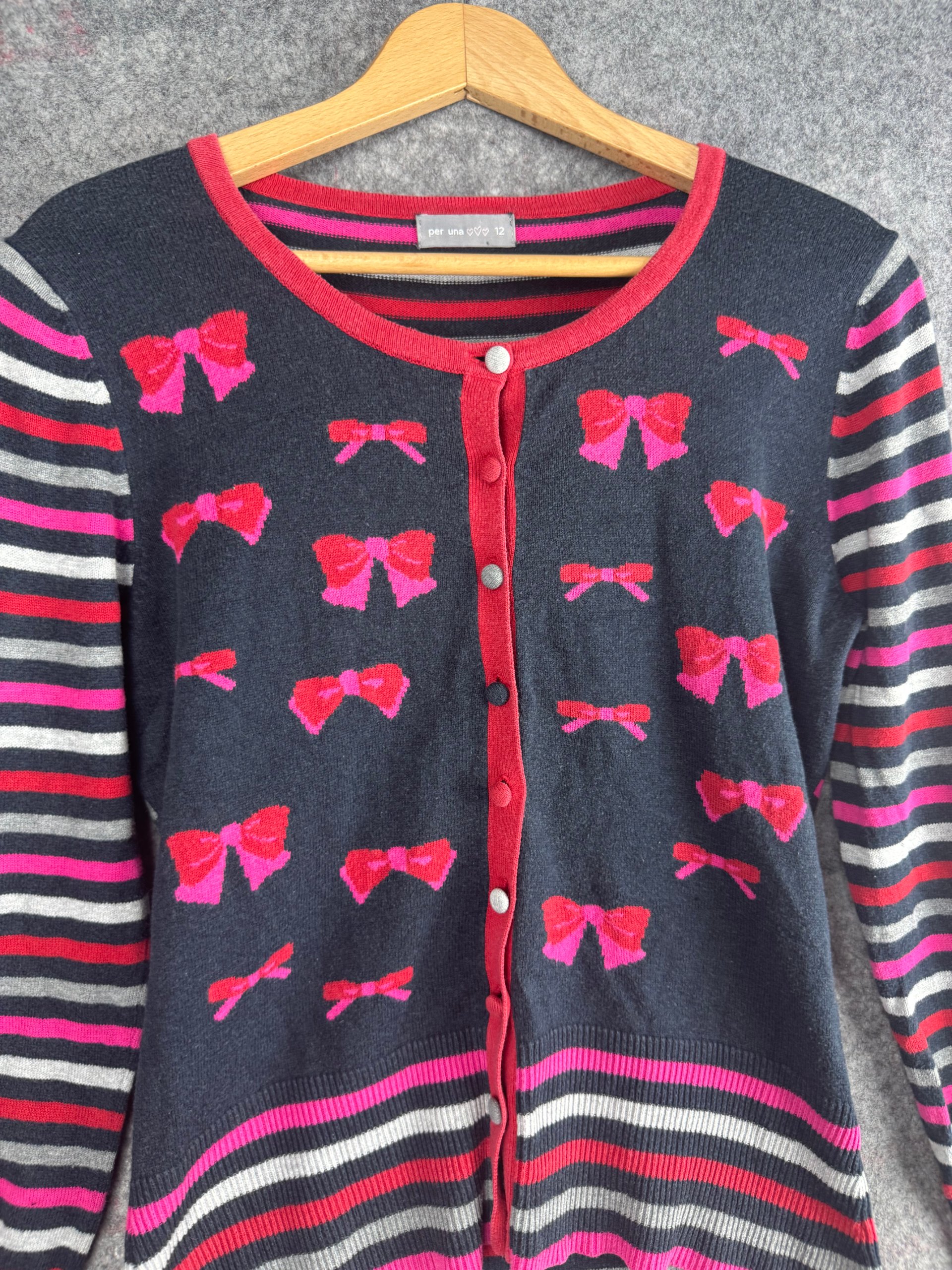 Per Una Navy, Pink & Red Bow Pattern Cardigan UK 12 image 2