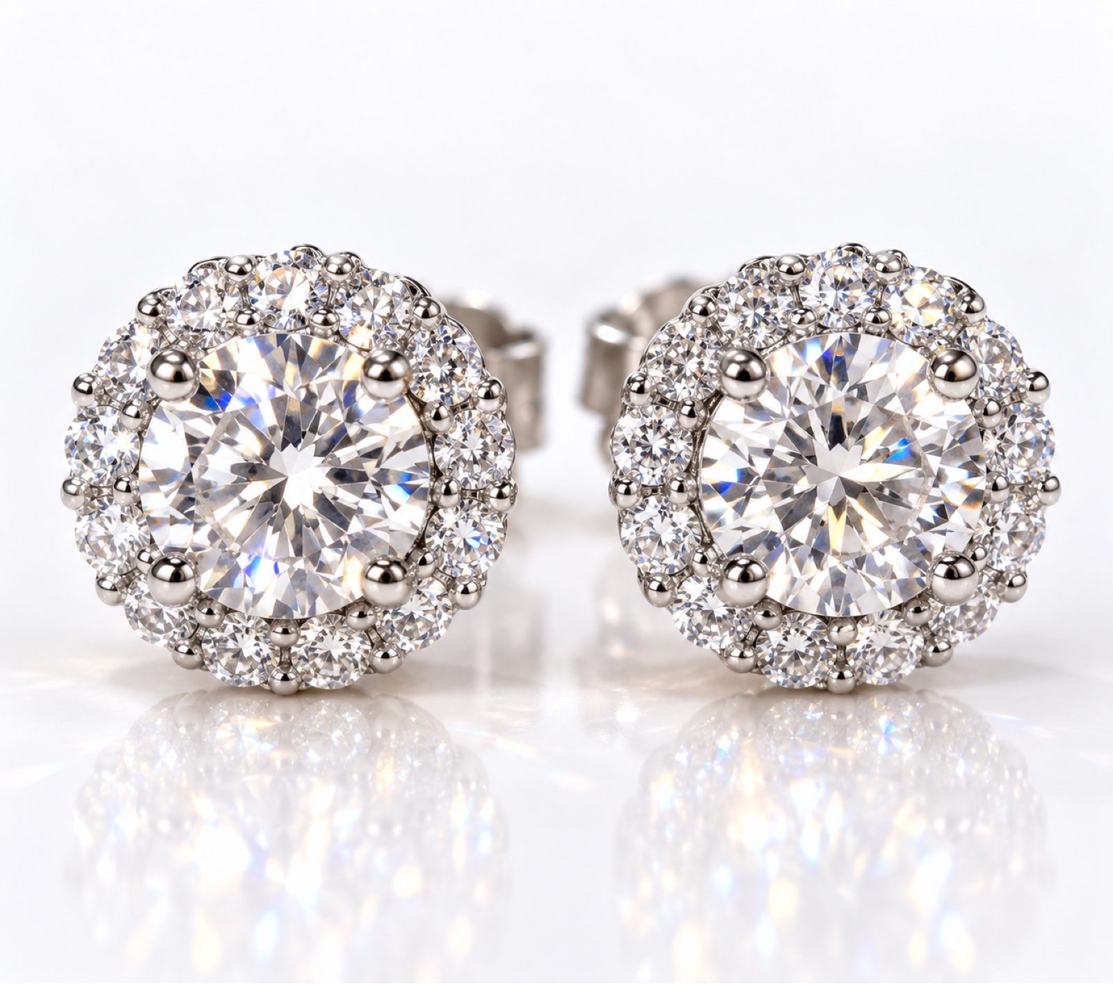 GRA Certified Moissanite Halo Cluster Stud Earrings D VVS1 Round Sparkly