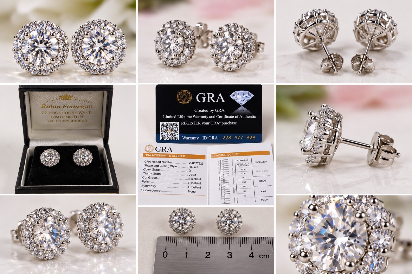 GRA Certified Moissanite Halo Cluster Stud Earrings D VVS1 Round Sparkly image 2