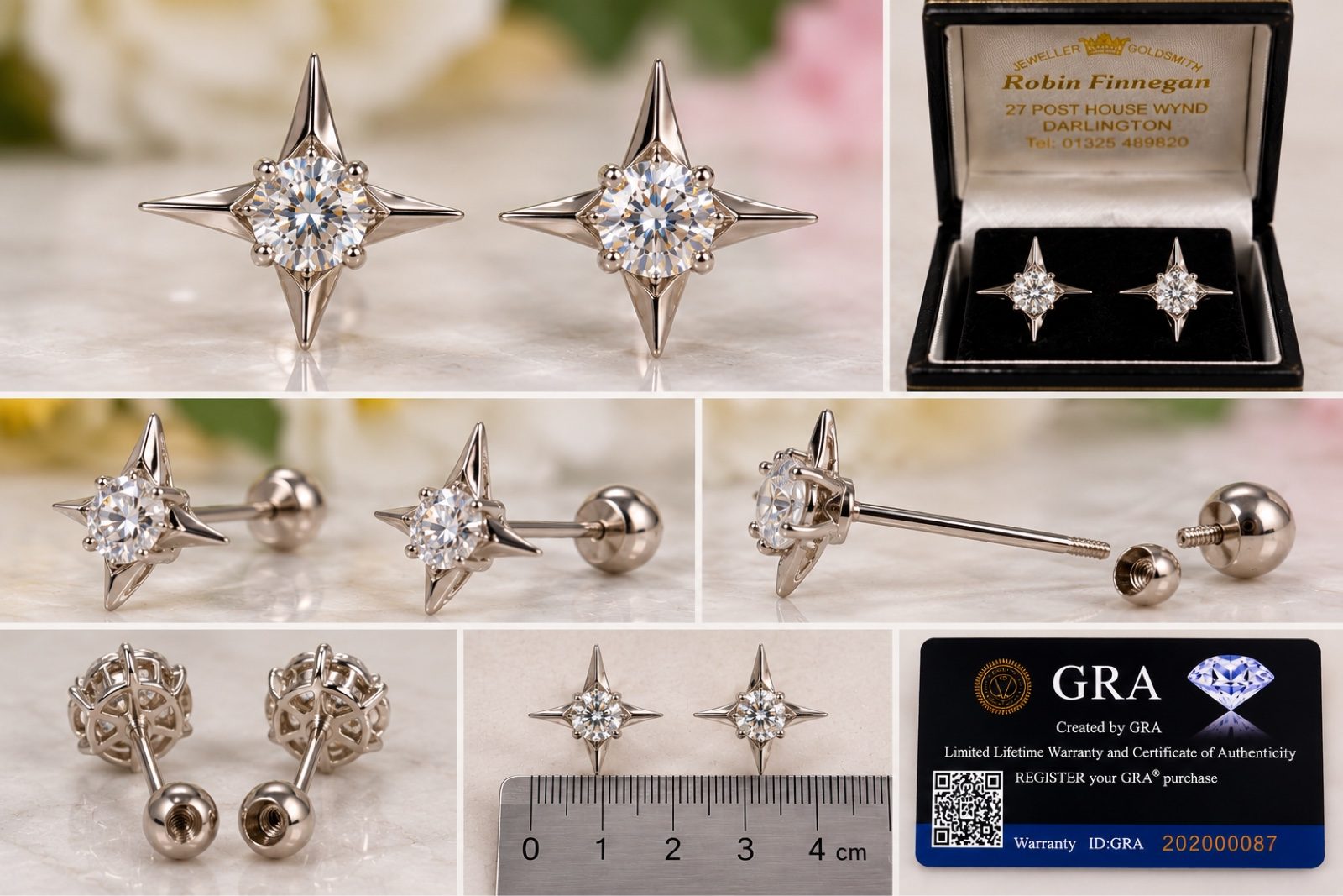 GRA Moissanite North Star Stud Earrings Silver Colour Starburst Screw Back image 2
