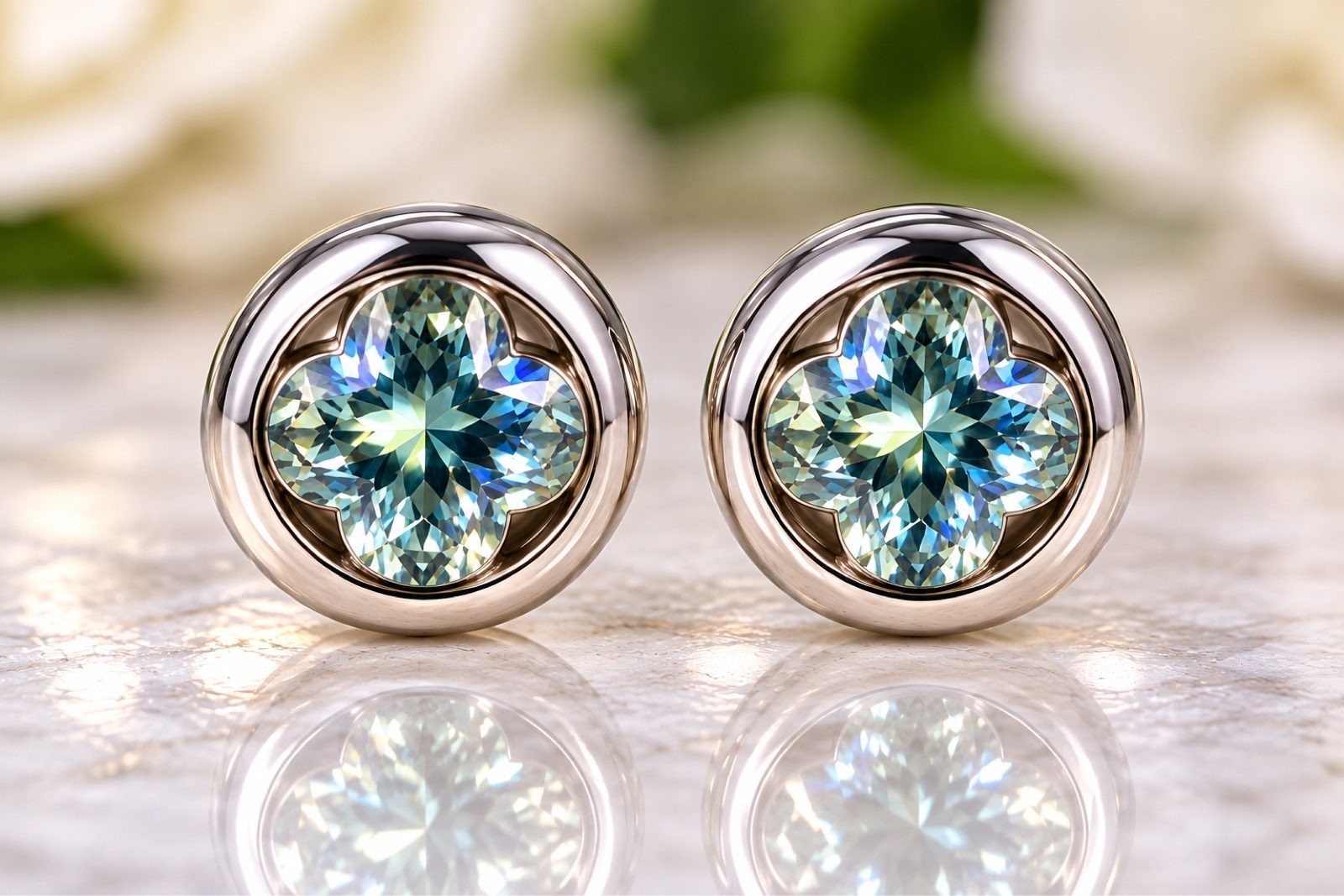 GRA Moissanite Phillips Screw Cross Stud Earrings Blue Green D VVS1