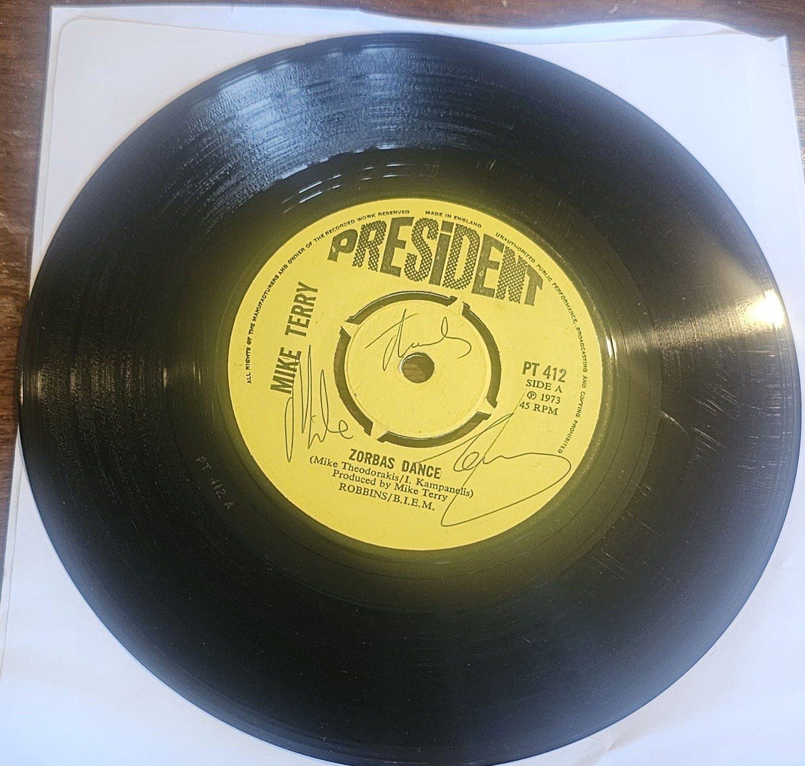 Mike Terry Zorbas Dance President PT 412 7" 45 signed