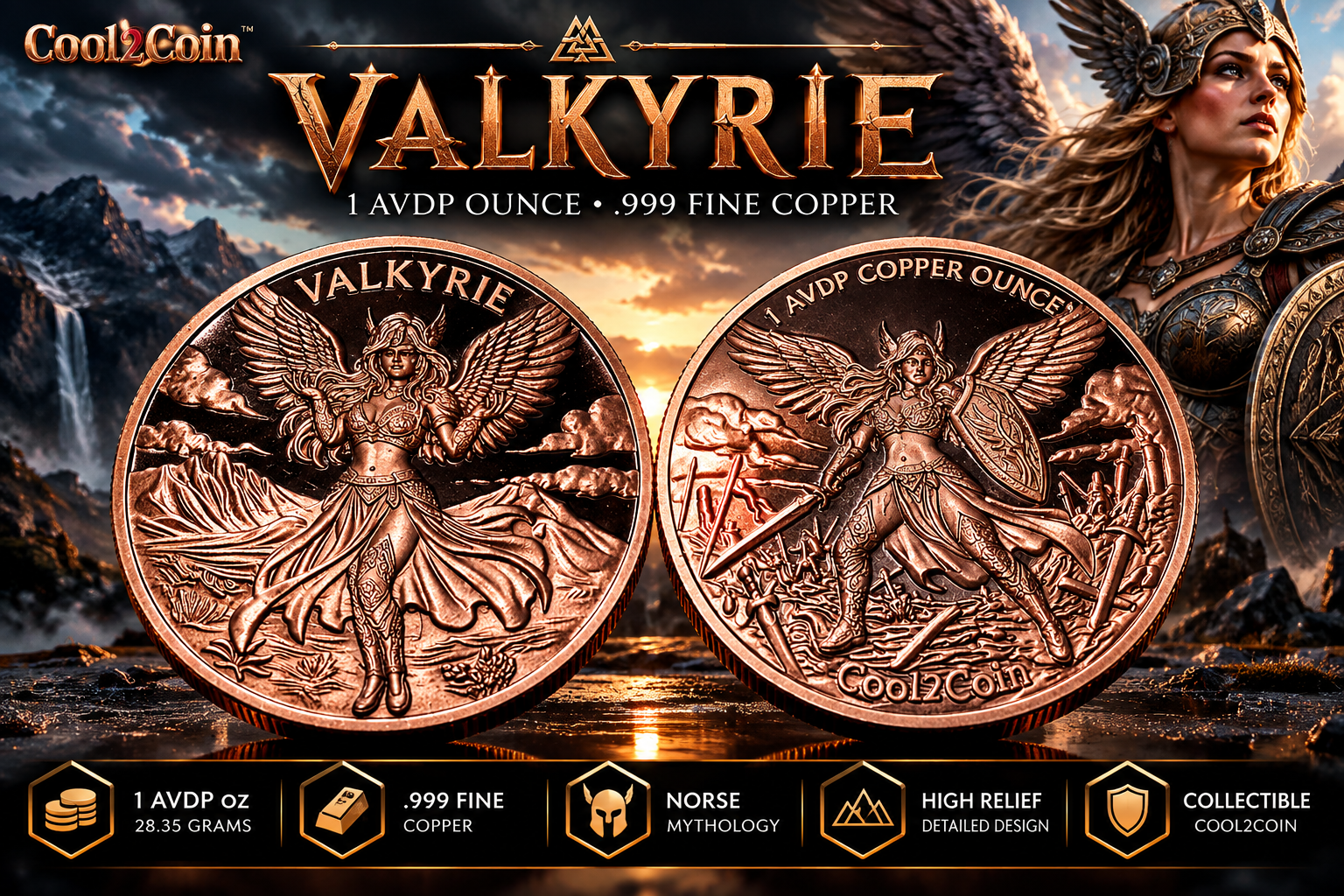 Cool2Coin Valkyrie 1 AVDP Ounce Copper Collectible Coin