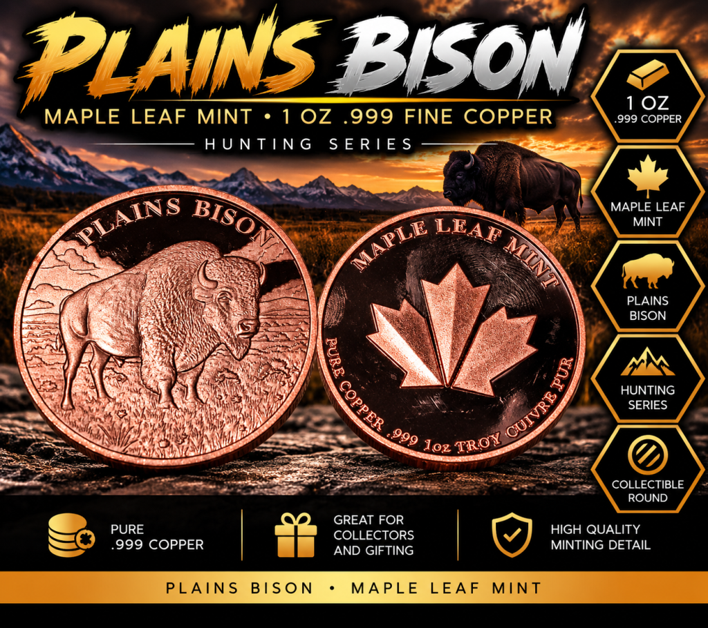 Maple Leaf Mint Plains Bison 1 oz .999 Fine Copper Collectible Coin