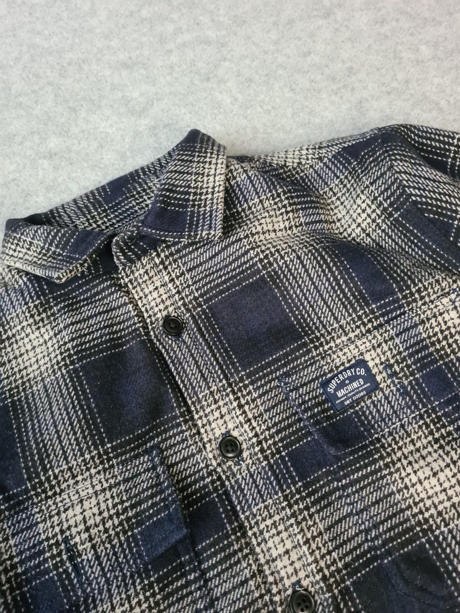 Superdry Checked Jacket Navy Beige Fleece Lined Size Medium 1179 image 4