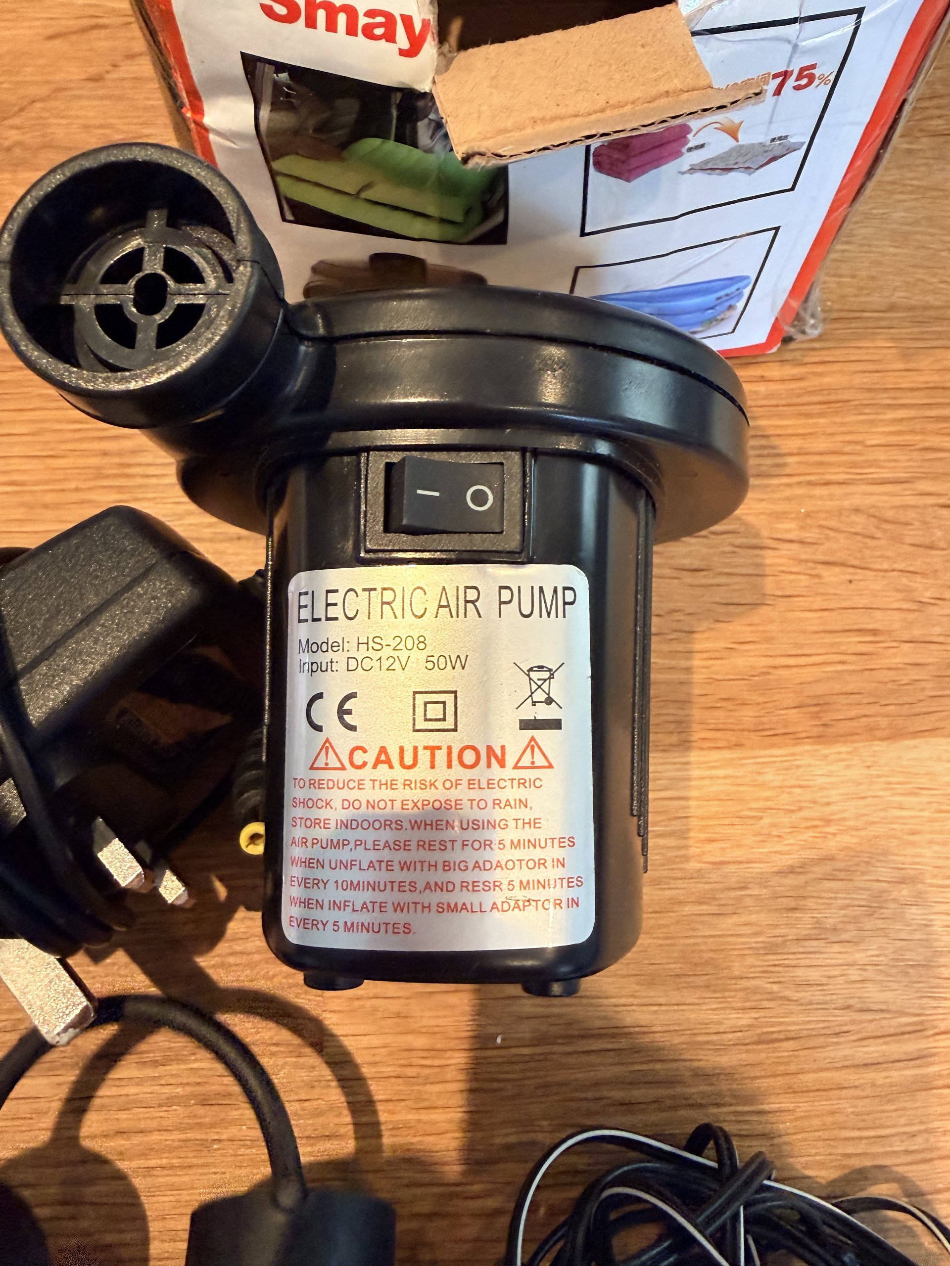 Smay Black Electric Air Pump HS-208 with AC/DC Adapters image 2
