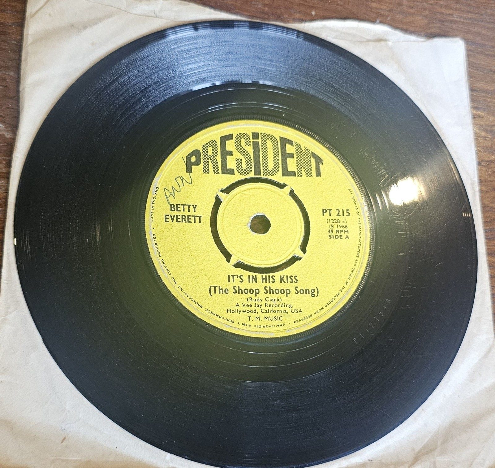 Betty Everett It's In His Kiss President PT 215 7" Vinyl Single northern soul