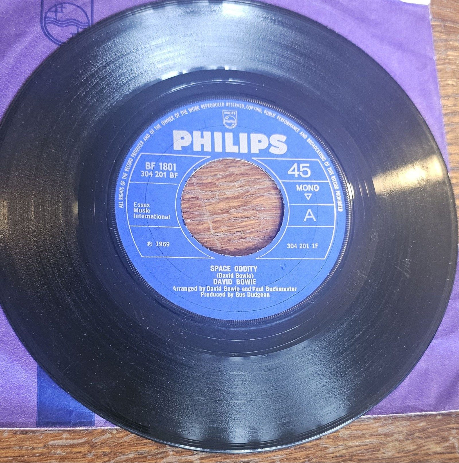 David Bowie Space Oddity Philips BF 1801 7" 45 RPM Vinyl Single