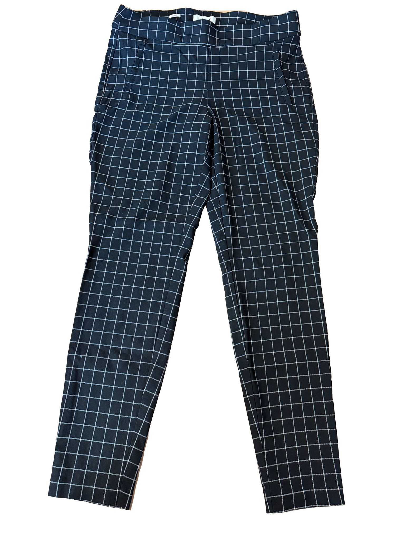 ELLE Black & White Grid Plaid Stretch Career Pants Skinny Fit Size L