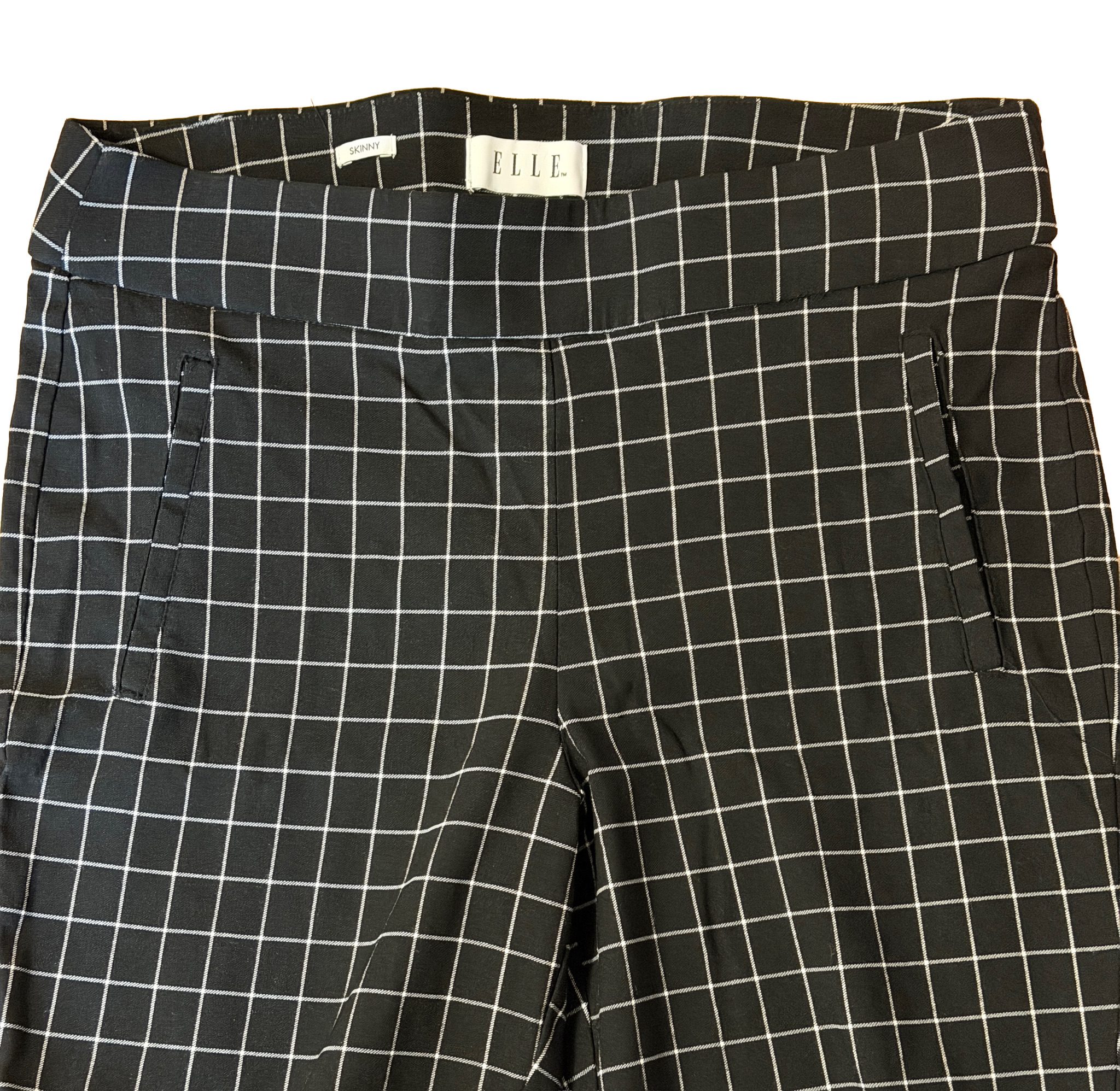 ELLE Black & White Grid Plaid Stretch Career Pants Skinny Fit Size L image 3