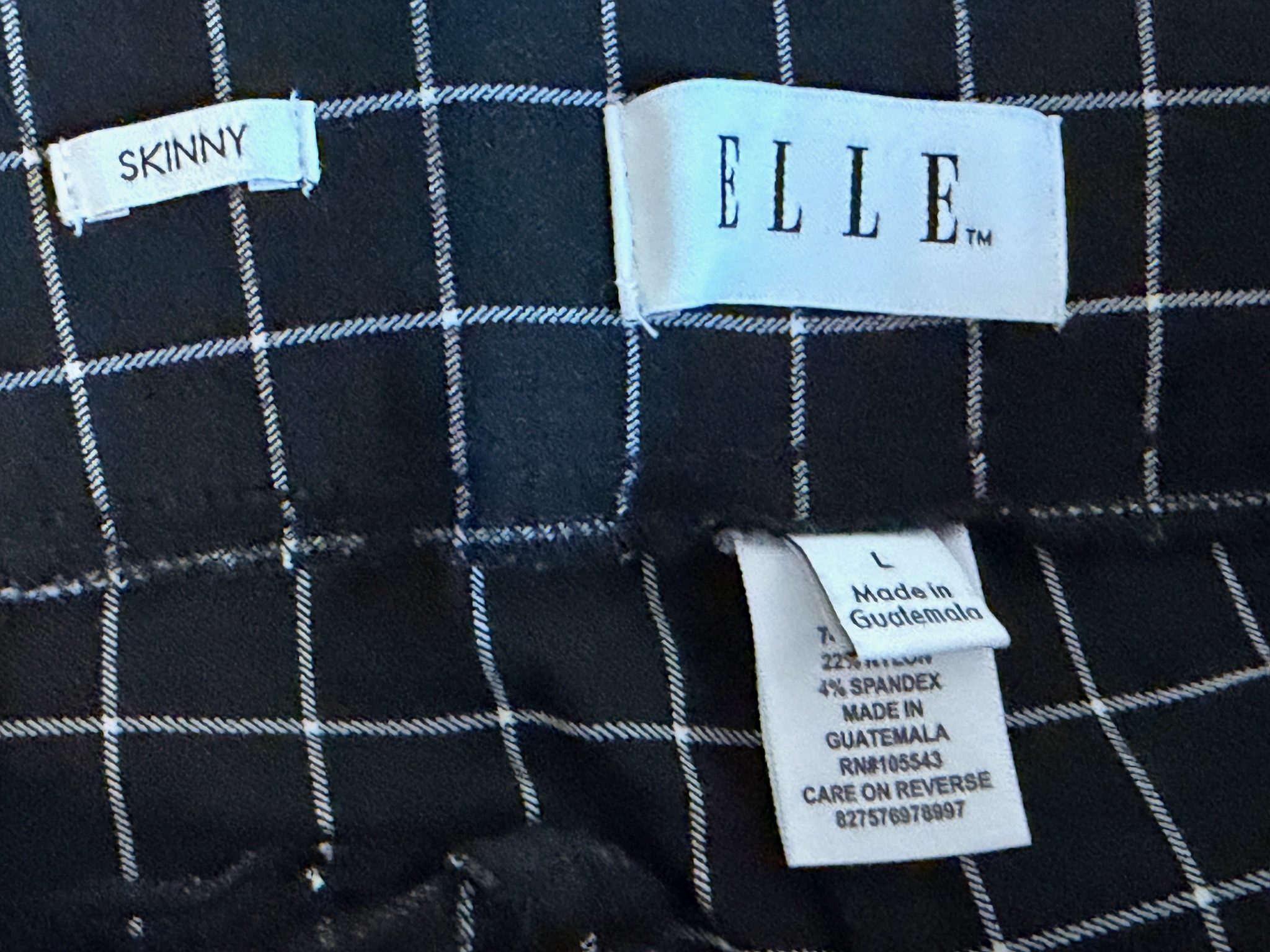 ELLE Black & White Grid Plaid Stretch Career Pants Skinny Fit Size L image 7