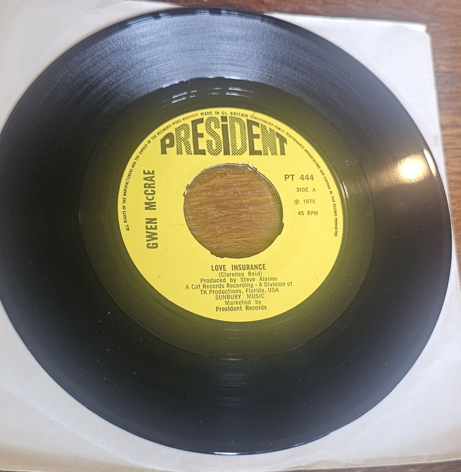 Gwen McCrae Love Insurance President PT 444 7" 45 RPM Vinyl Single