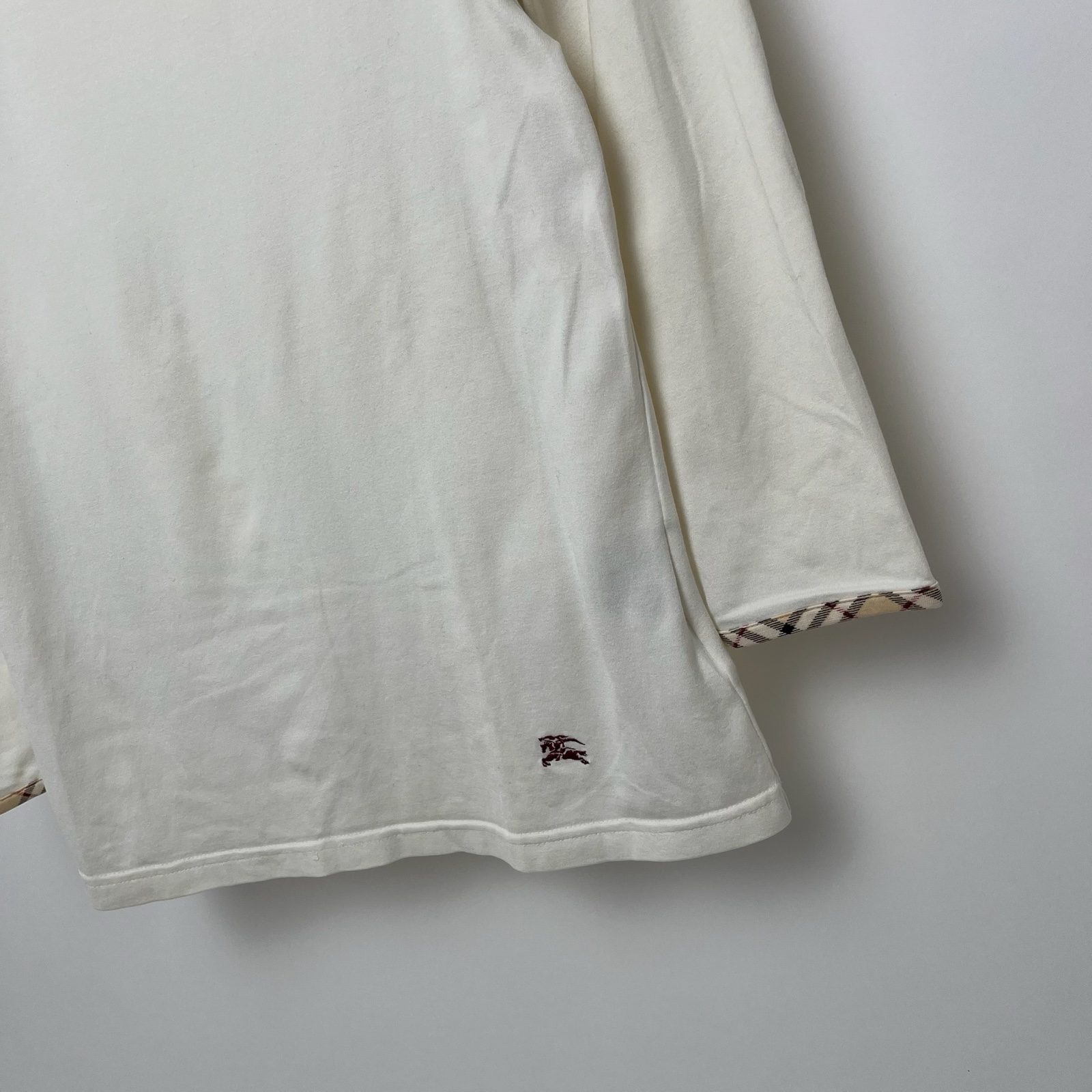 Burberry White Boat Neck Top With Embroidered Logo & Nova Check Trim - S image 4