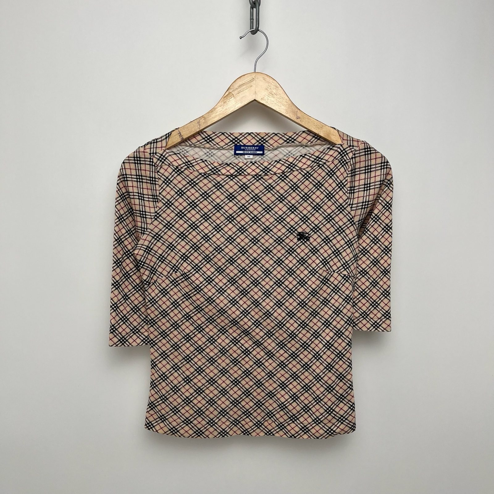 Burberry Nova Check Stretch Boat Neck 3/4 Sleeve Top - S image 3